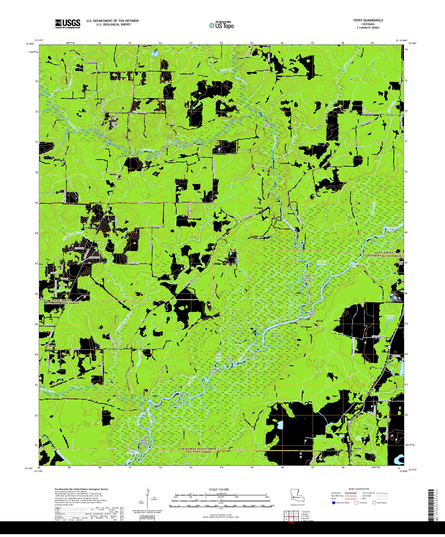 USGS US TOPO 7.5-MINUTE MAP FOR TOPSY, LA 2018