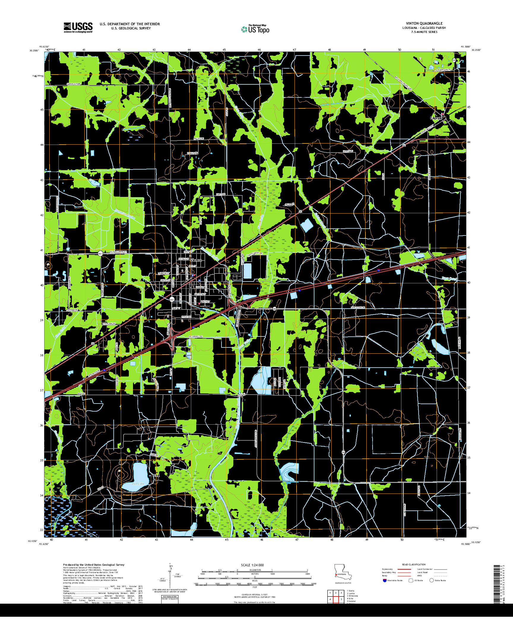 USGS US TOPO 7.5-MINUTE MAP FOR VINTON, LA 2018