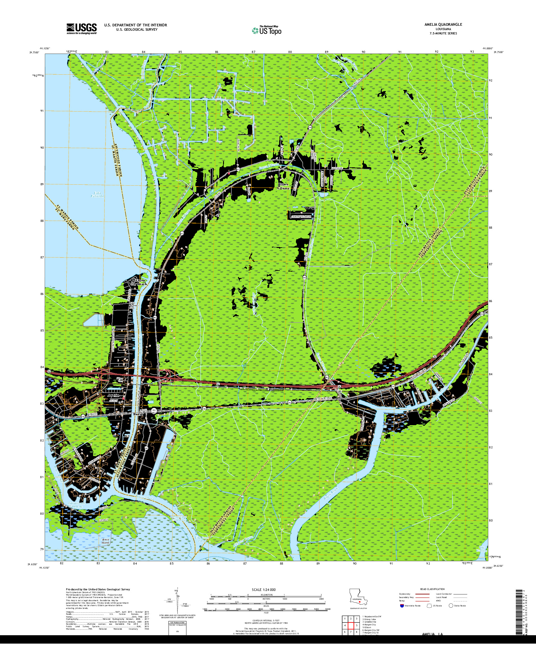 USGS US TOPO 7.5-MINUTE MAP FOR AMELIA, LA 2018