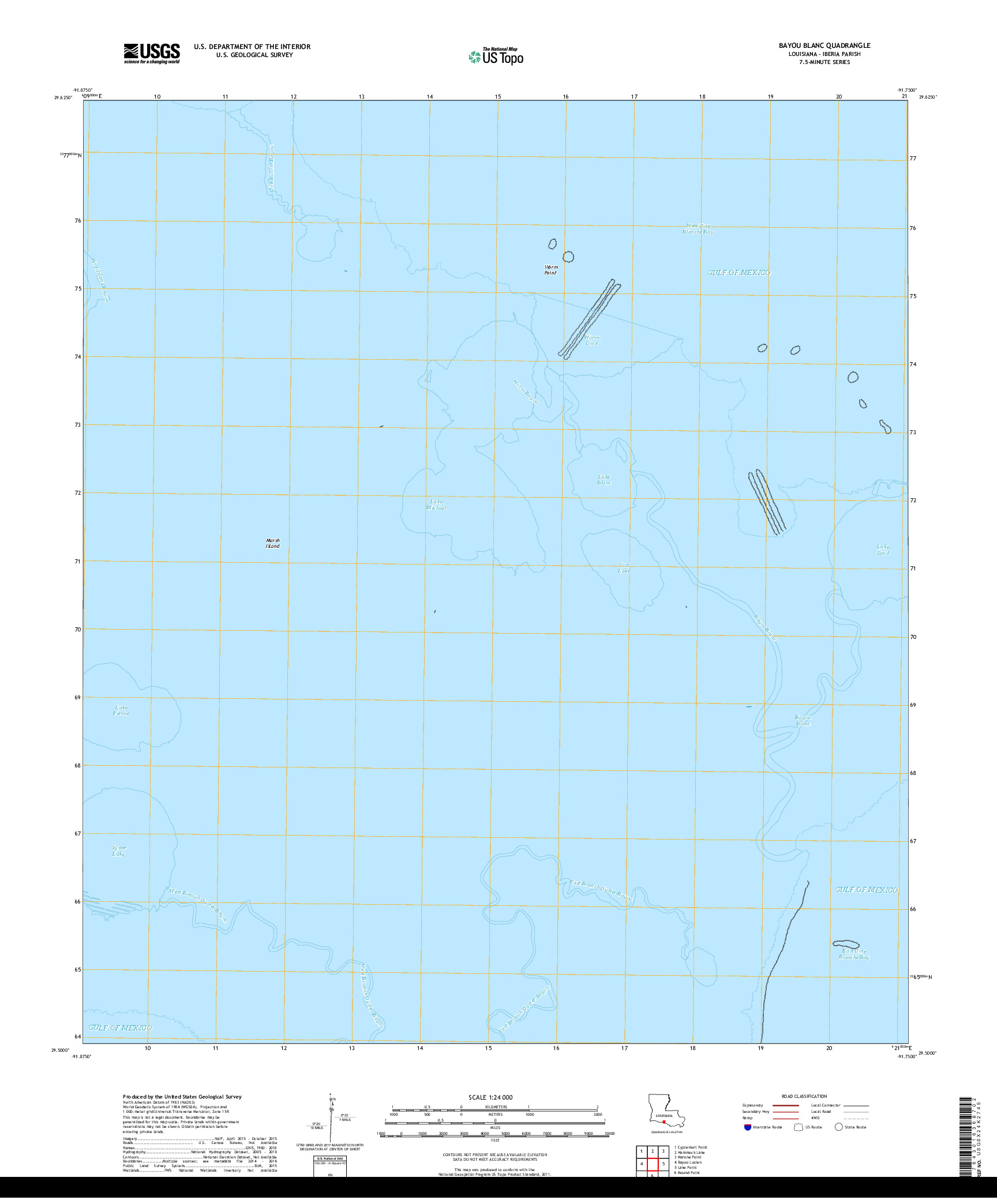 USGS US TOPO 7.5-MINUTE MAP FOR BAYOU BLANC, LA 2018