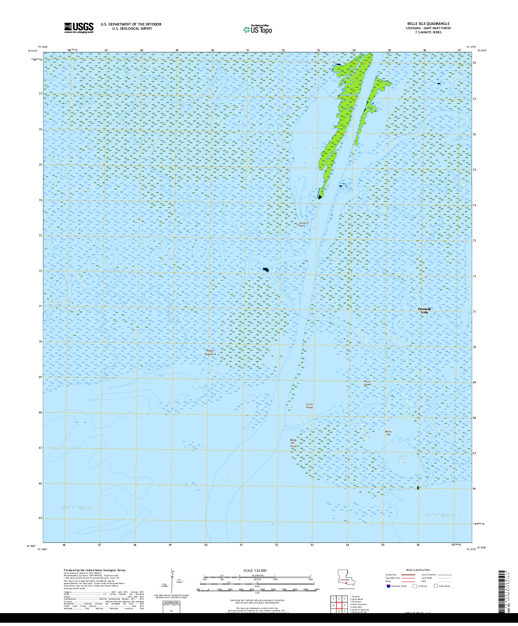 USGS US TOPO 7.5-MINUTE MAP FOR BELLE ISLE, LA 2018