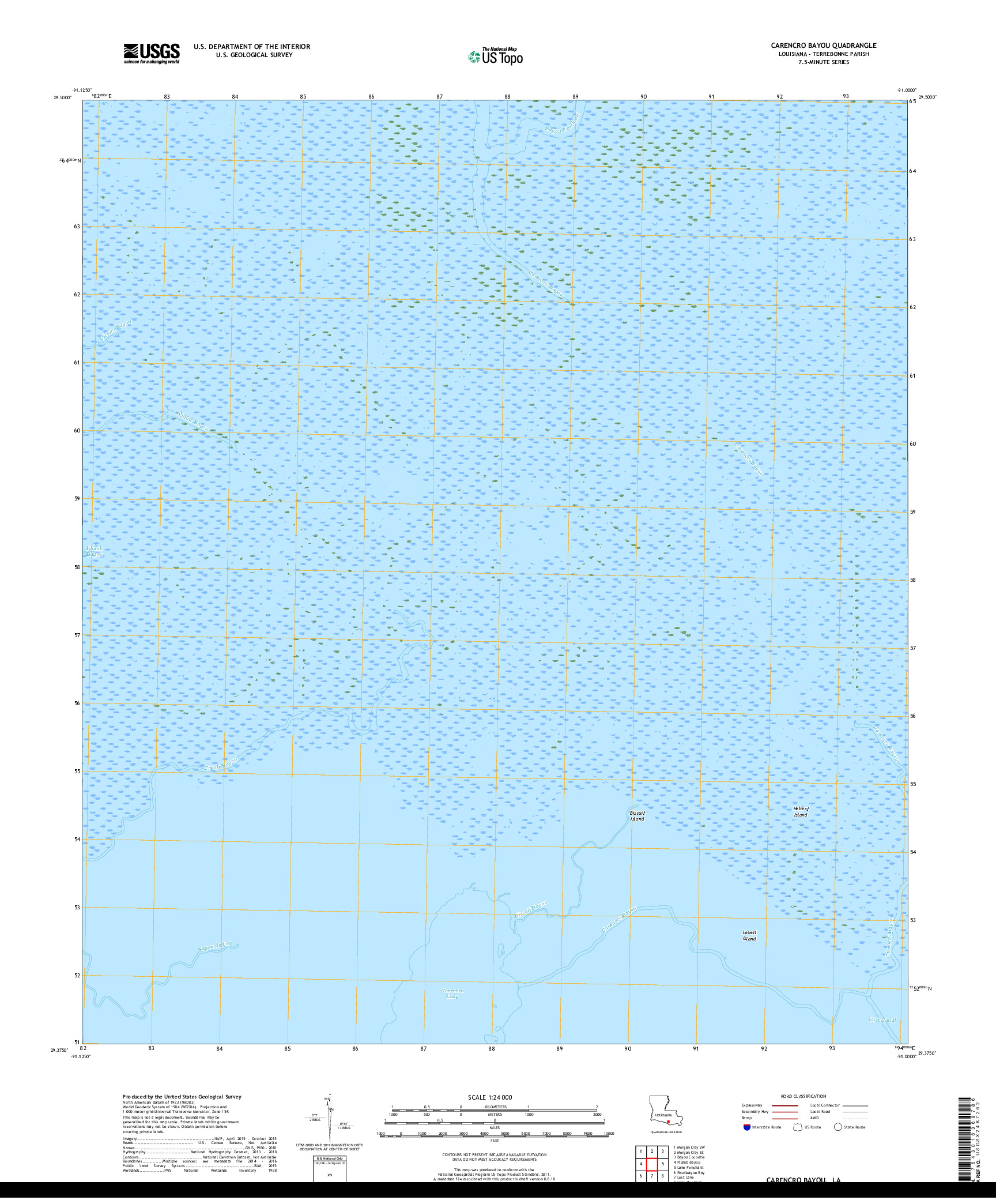 USGS US TOPO 7.5-MINUTE MAP FOR CARENCRO BAYOU, LA 2018