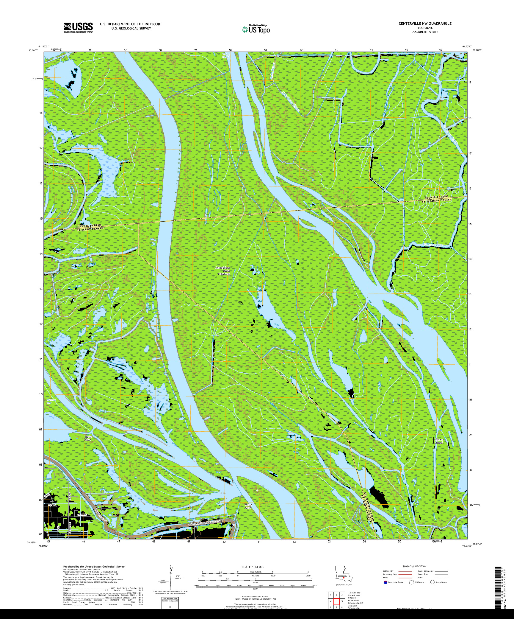 USGS US TOPO 7.5-MINUTE MAP FOR CENTERVILLE NW, LA 2018
