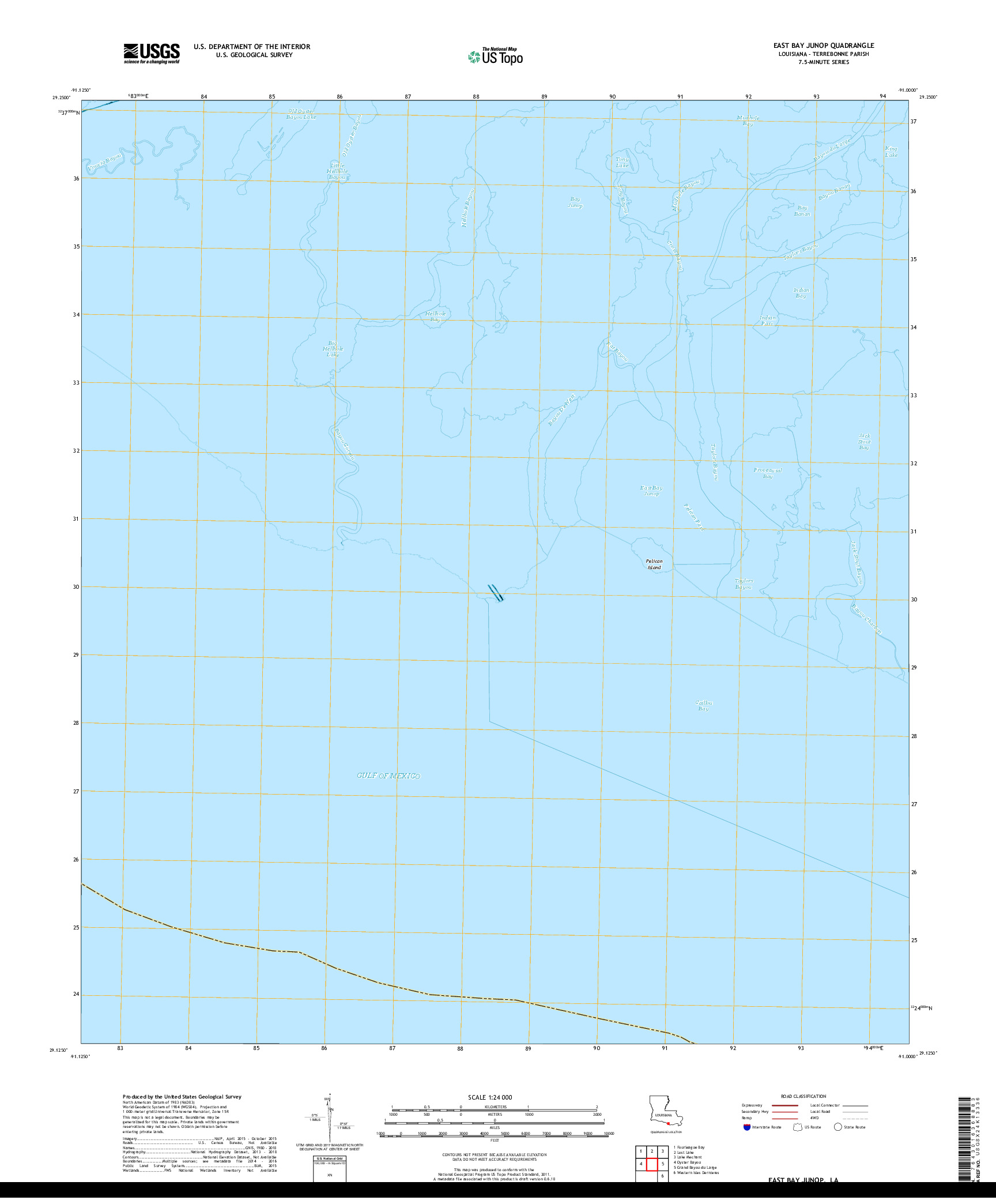 USGS US TOPO 7.5-MINUTE MAP FOR EAST BAY JUNOP, LA 2018