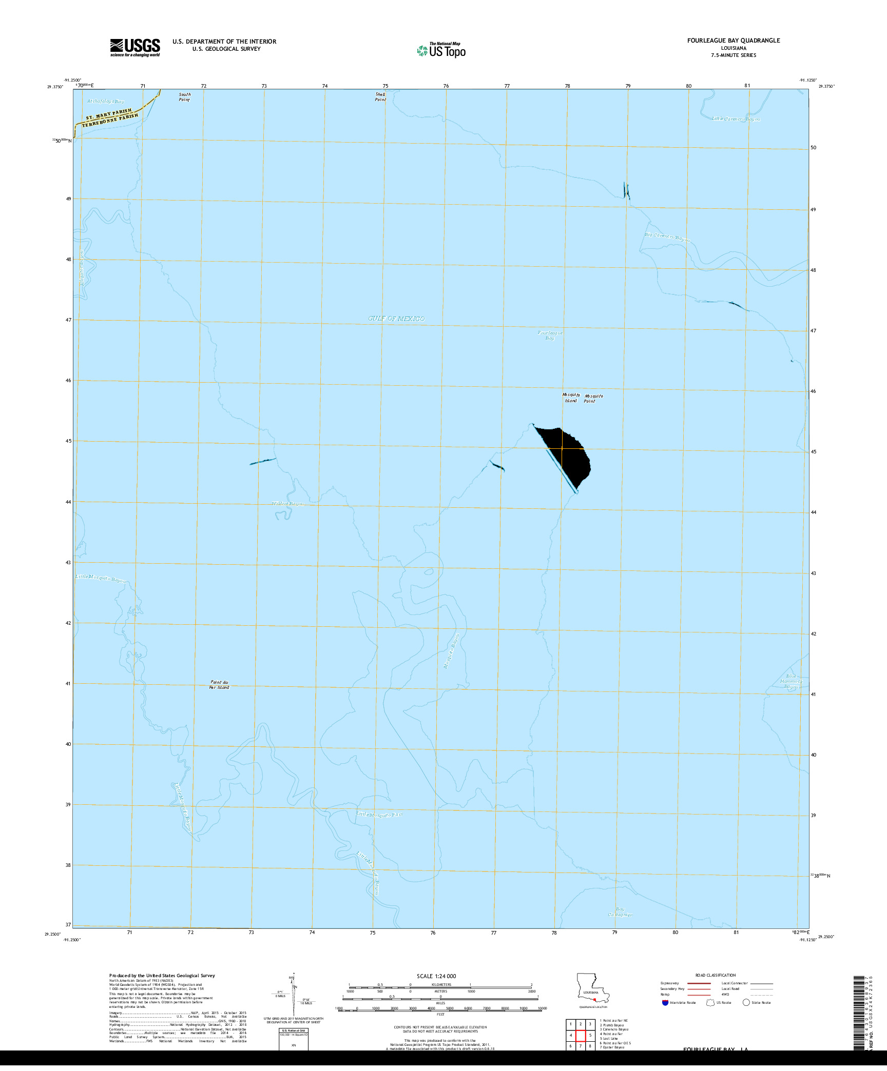 USGS US TOPO 7.5-MINUTE MAP FOR FOURLEAGUE BAY, LA 2018