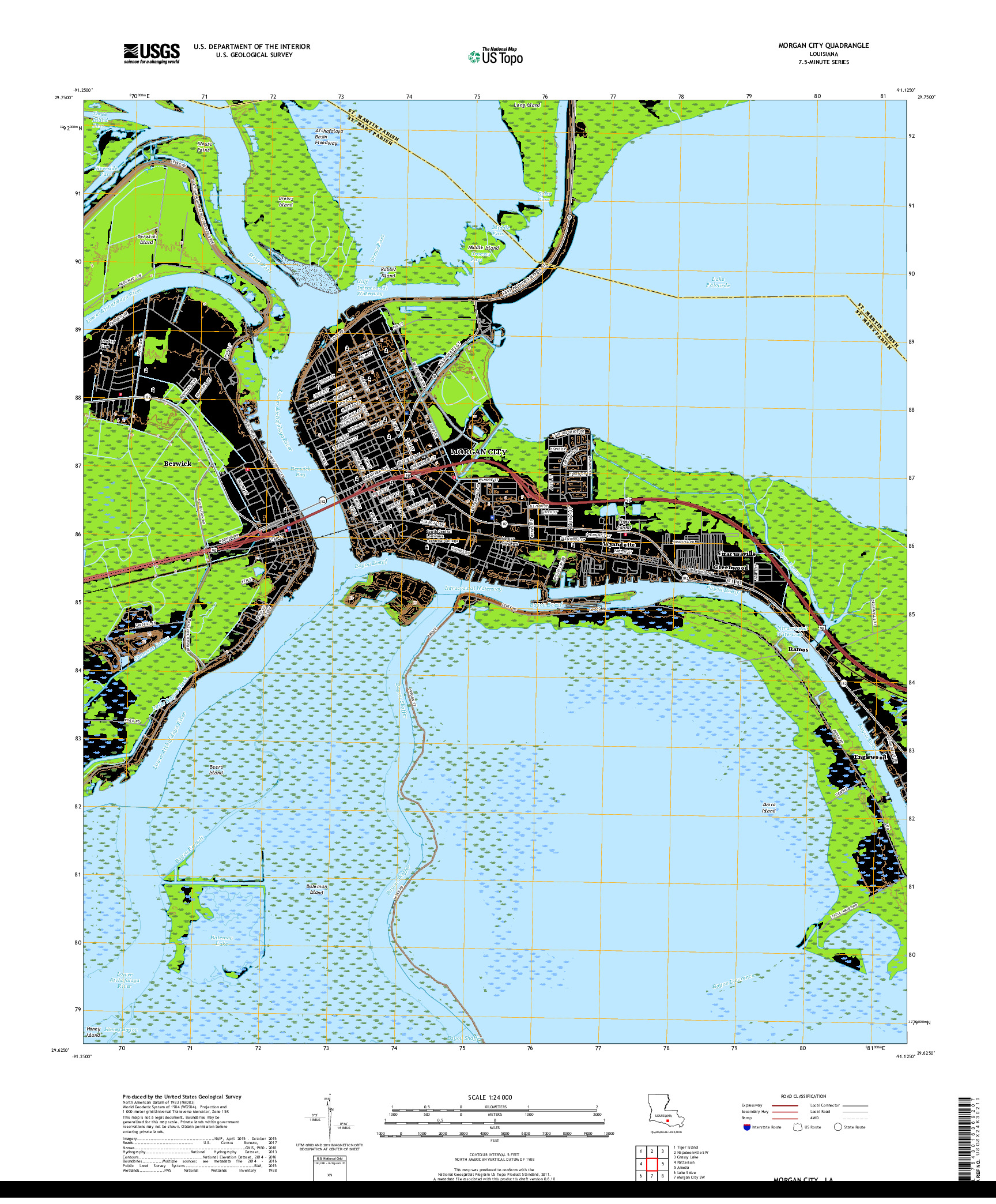 USGS US TOPO 7.5-MINUTE MAP FOR MORGAN CITY, LA 2018