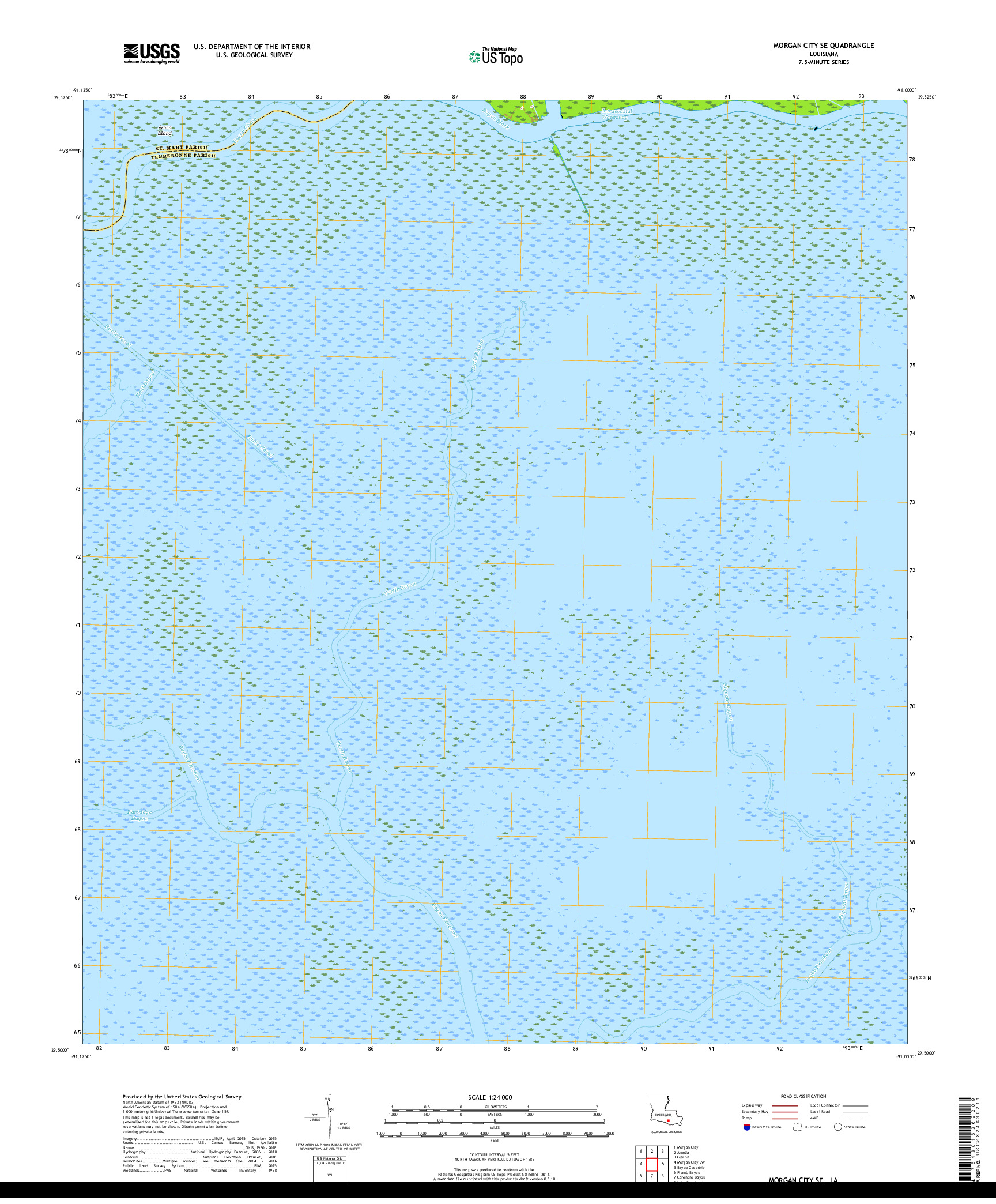 USGS US TOPO 7.5-MINUTE MAP FOR MORGAN CITY SE, LA 2018