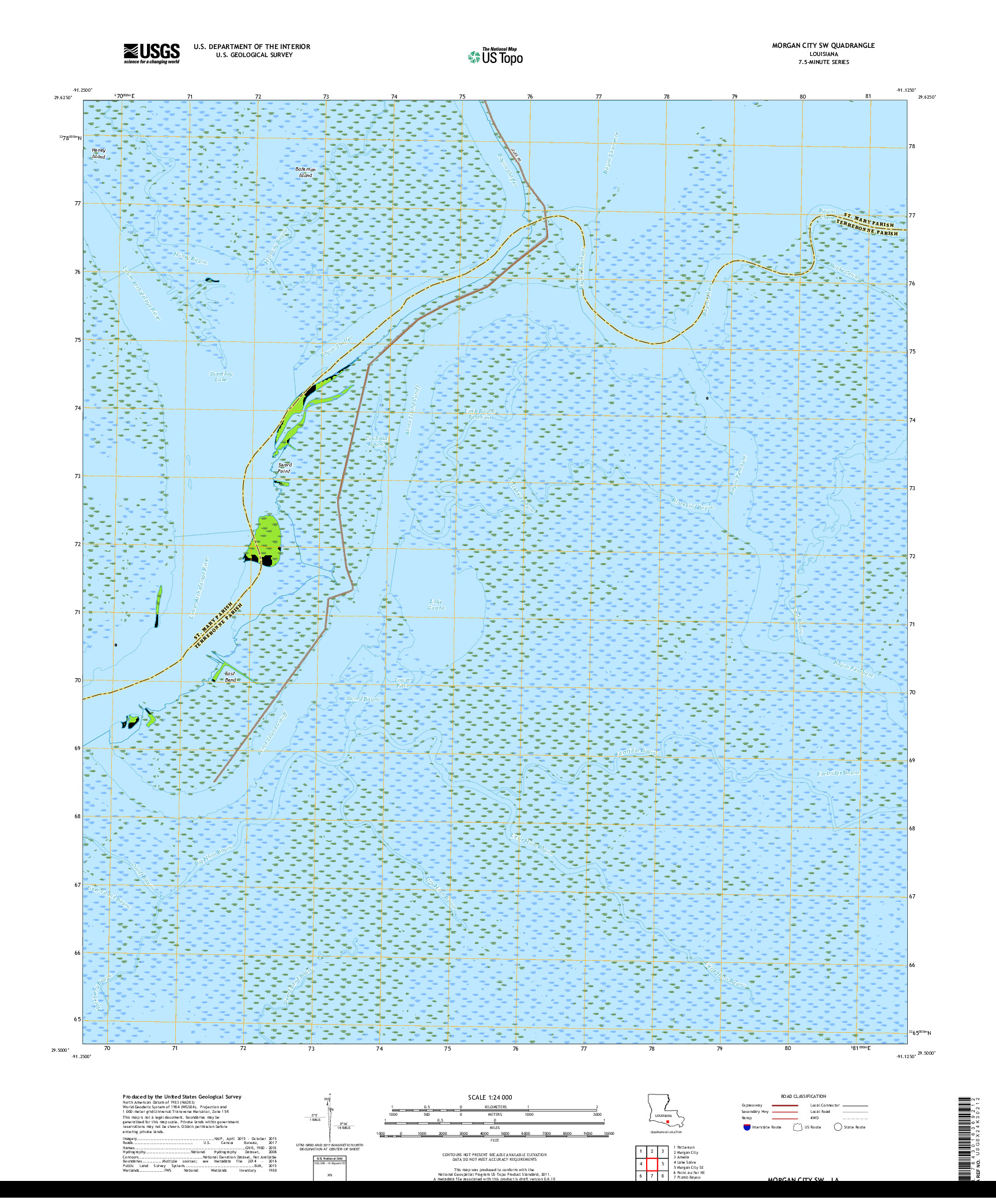 USGS US TOPO 7.5-MINUTE MAP FOR MORGAN CITY SW, LA 2018