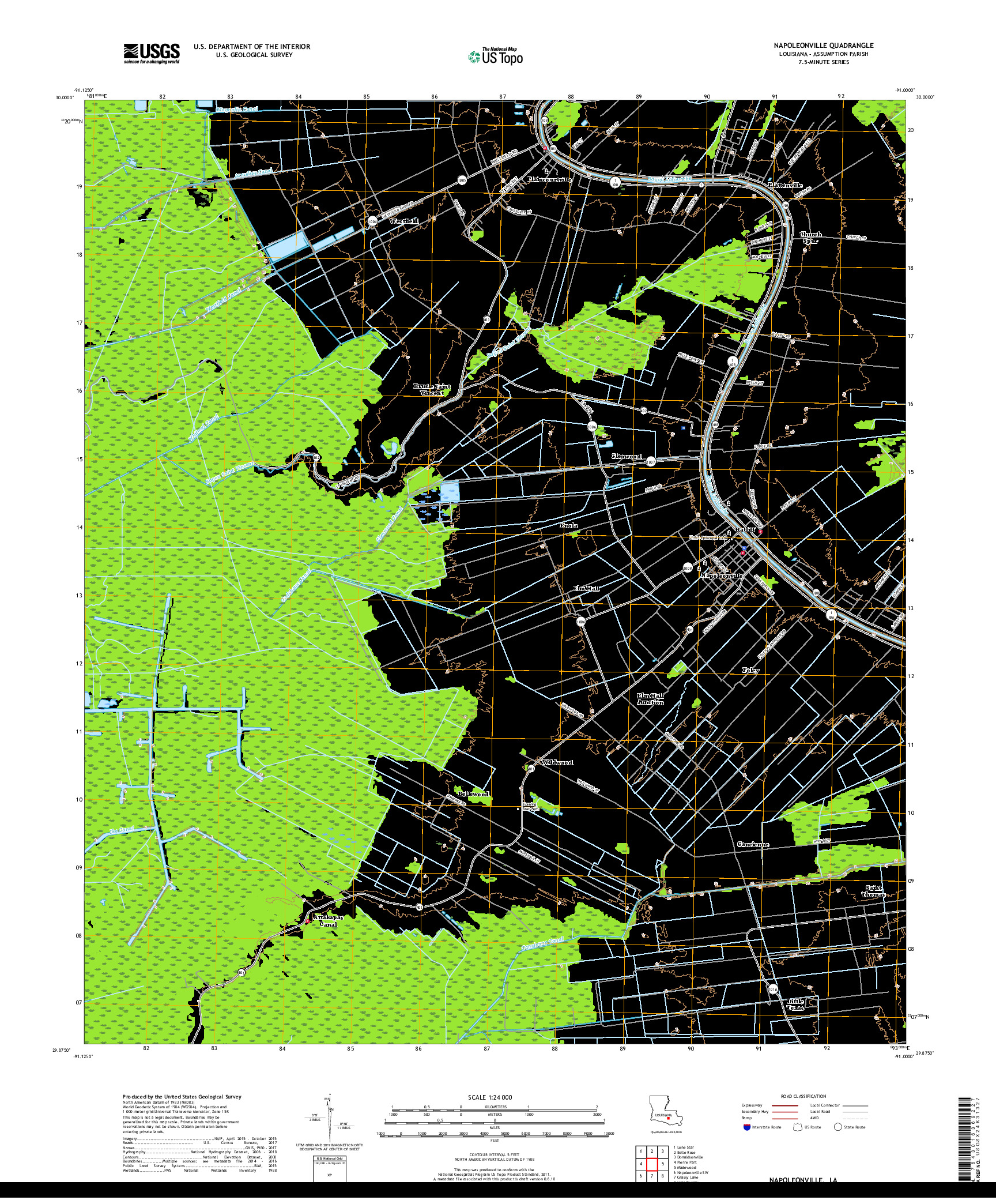 USGS US TOPO 7.5-MINUTE MAP FOR NAPOLEONVILLE, LA 2018