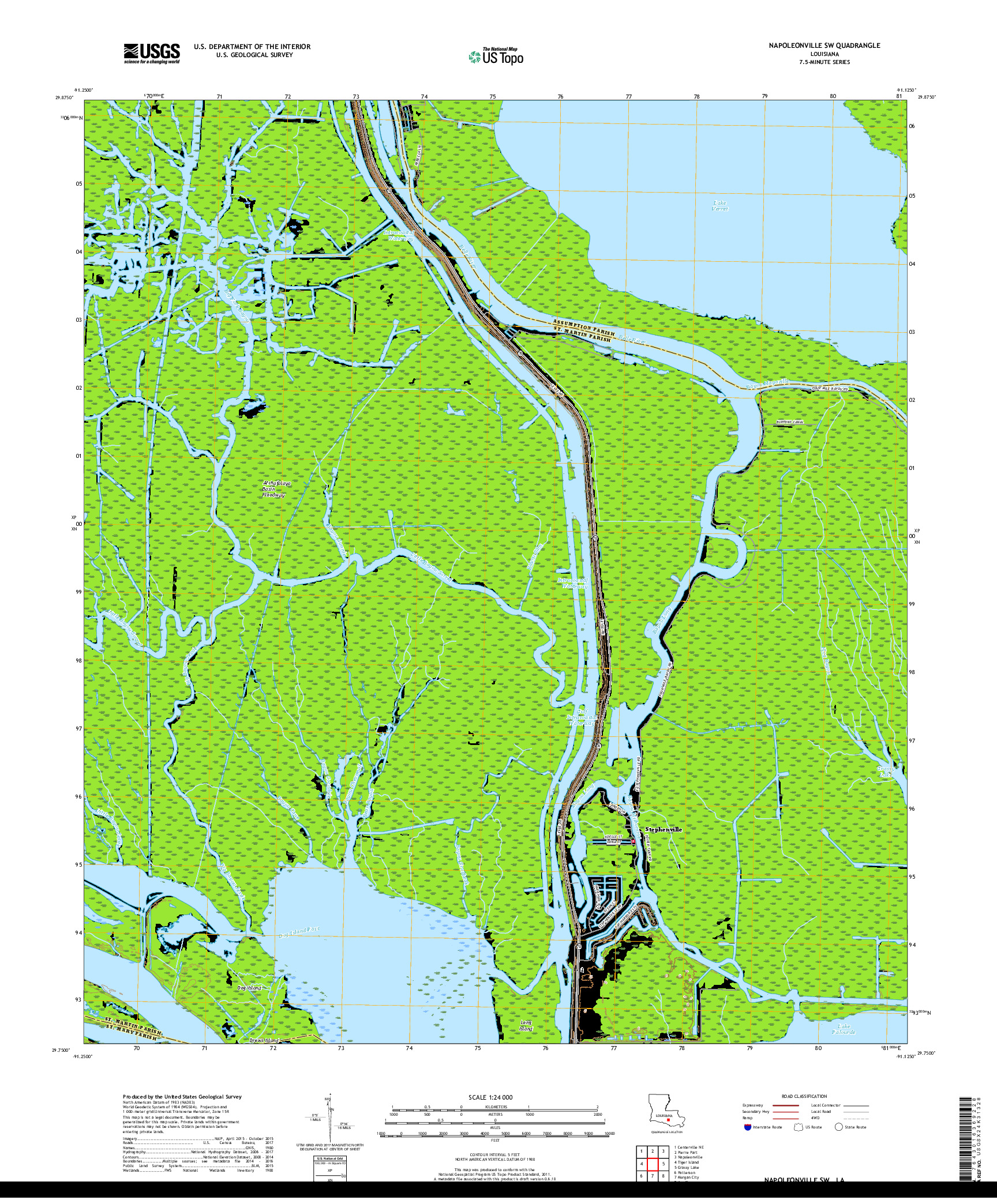 USGS US TOPO 7.5-MINUTE MAP FOR NAPOLEONVILLE SW, LA 2018