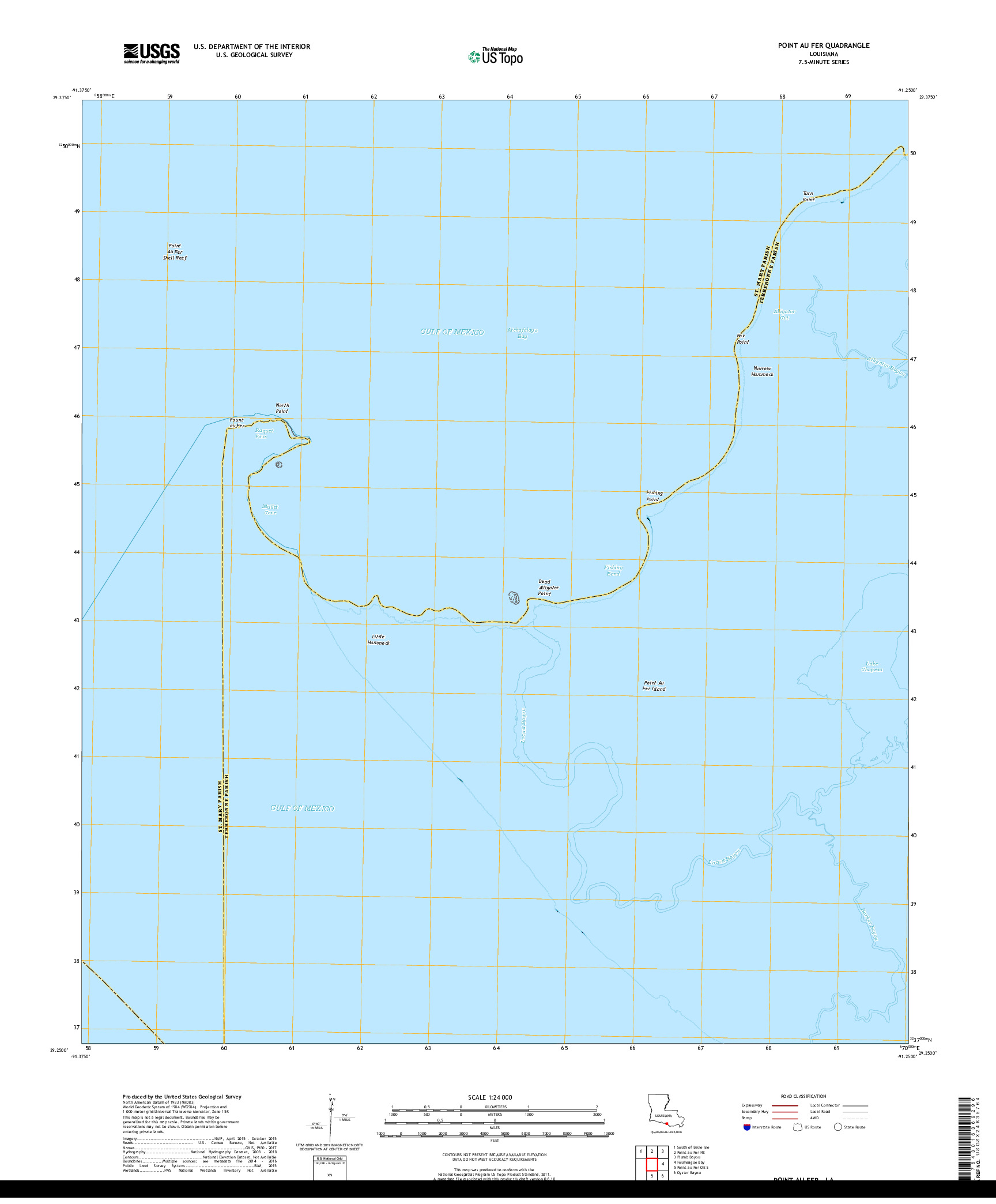 USGS US TOPO 7.5-MINUTE MAP FOR POINT AU FER, LA 2018