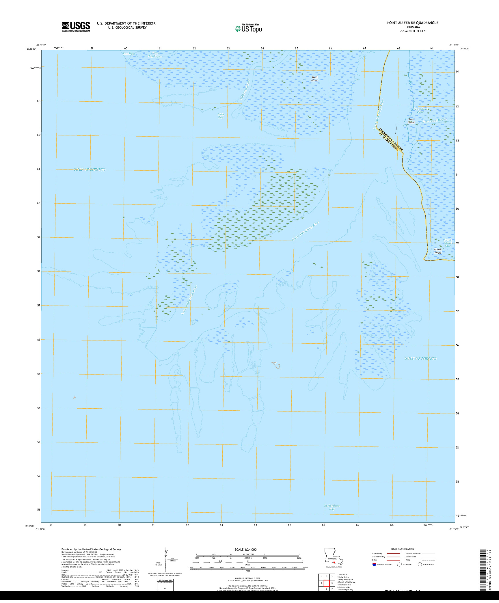 USGS US TOPO 7.5-MINUTE MAP FOR POINT AU FER NE, LA 2018