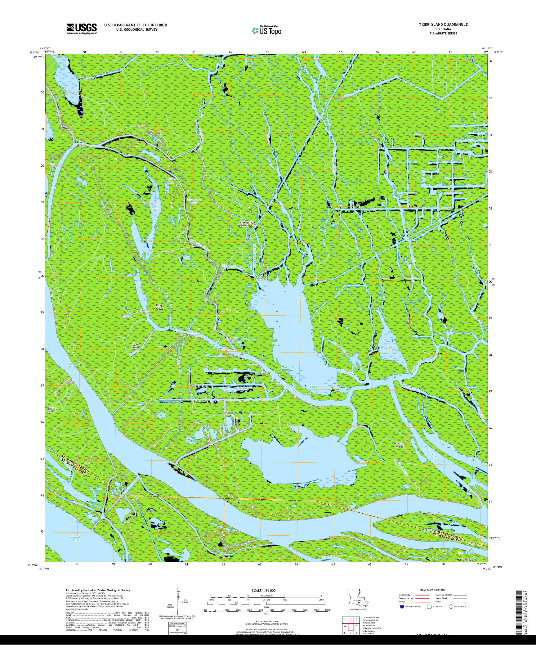 USGS US TOPO 7.5-MINUTE MAP FOR TIGER ISLAND, LA 2018