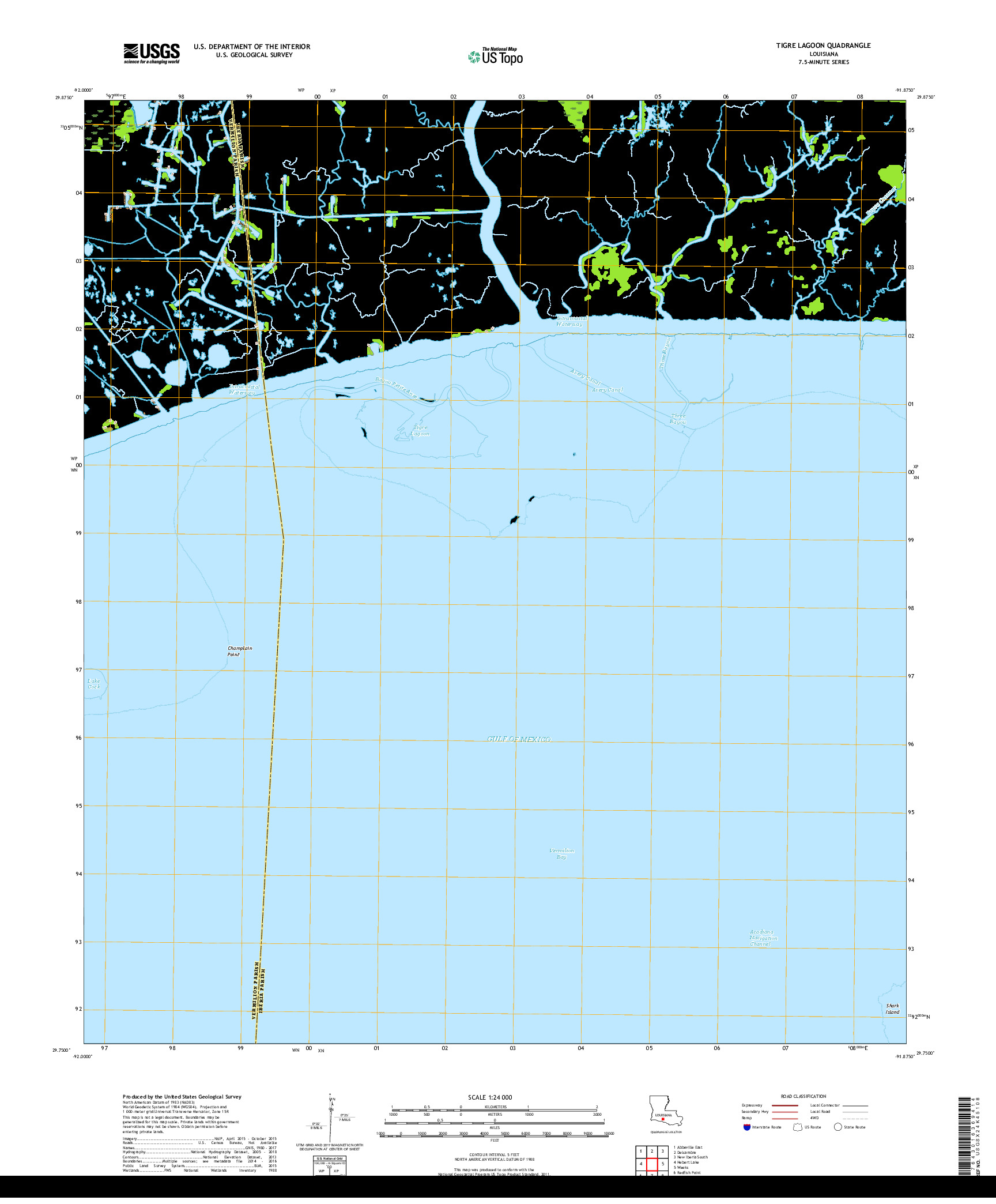 USGS US TOPO 7.5-MINUTE MAP FOR TIGRE LAGOON, LA 2018