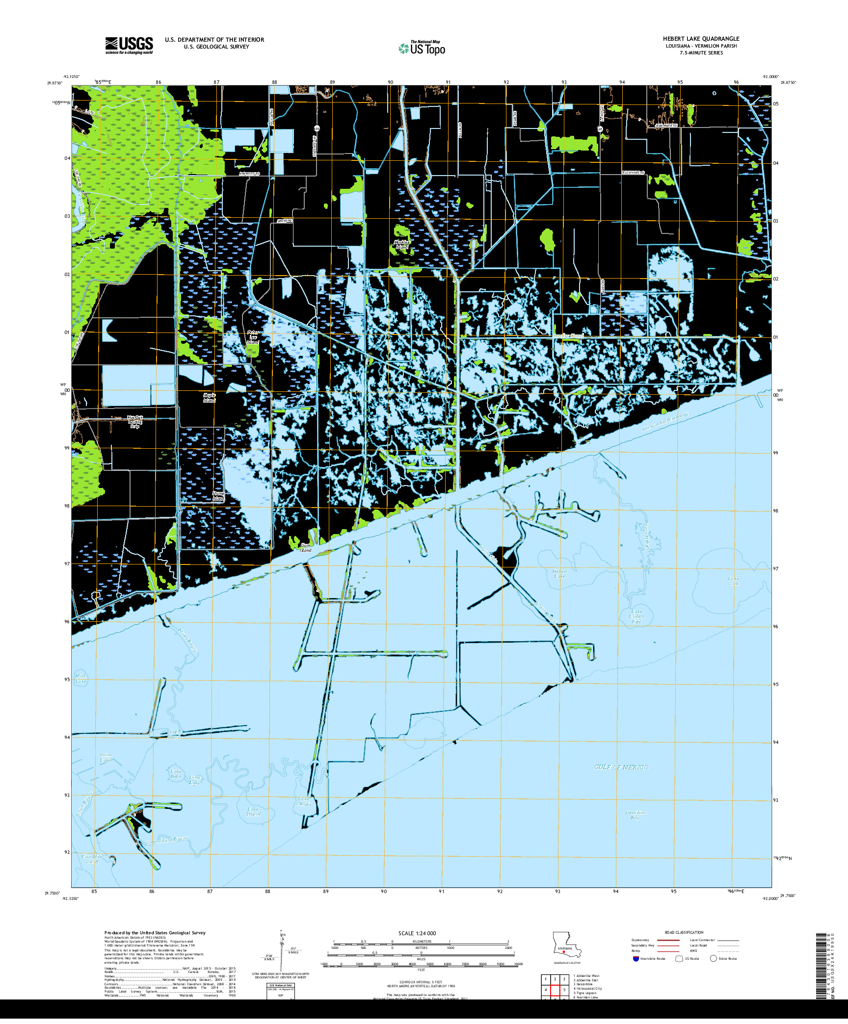 USGS US TOPO 7.5-MINUTE MAP FOR HEBERT LAKE, LA 2018