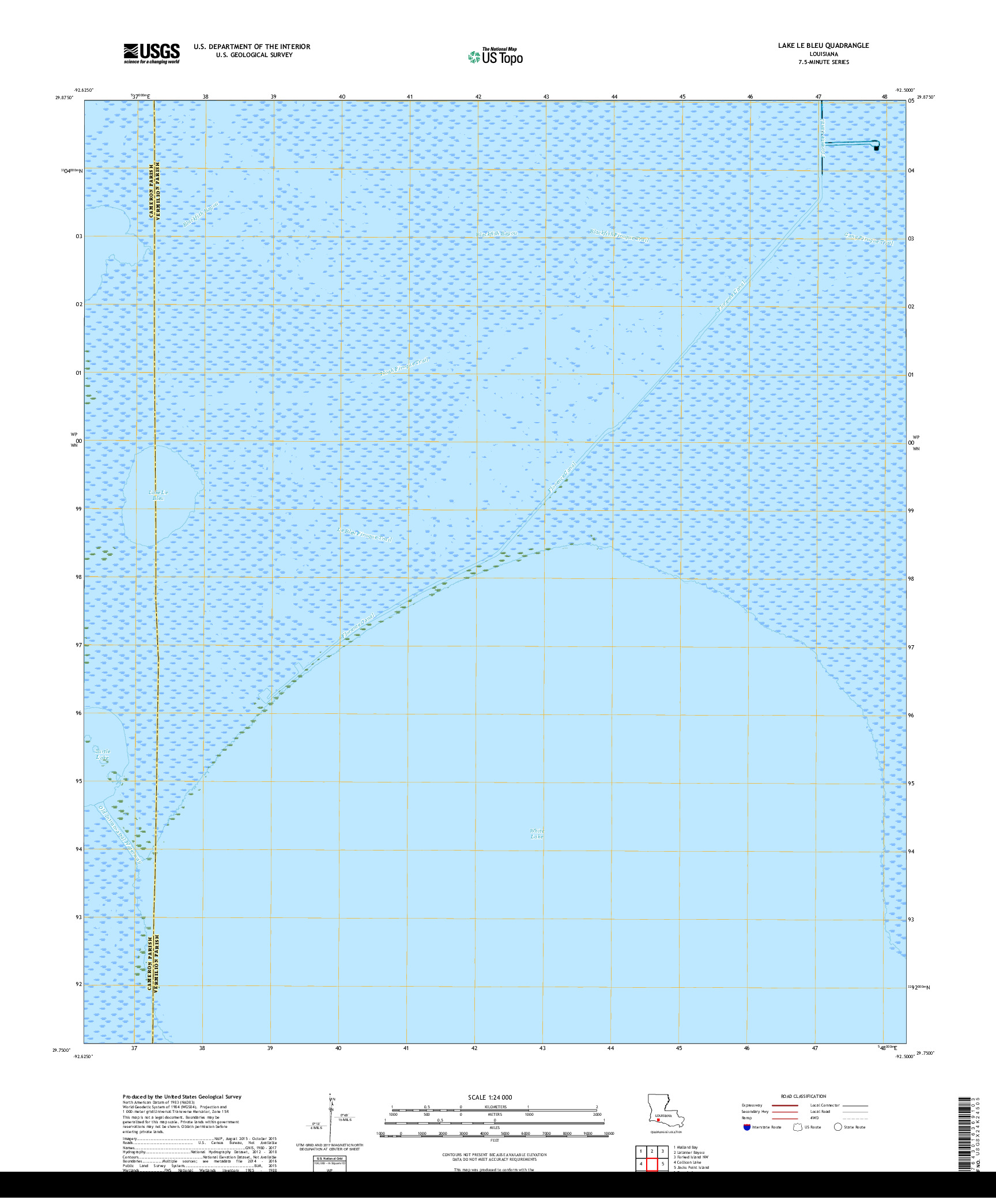 USGS US TOPO 7.5-MINUTE MAP FOR LAKE LE BLEU, LA 2018