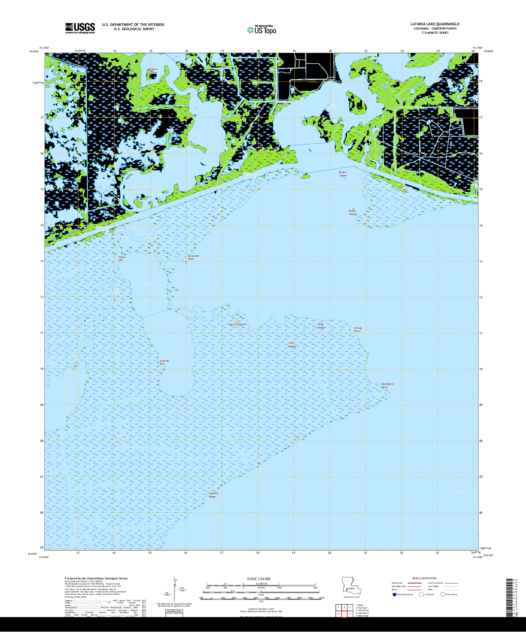 USGS US TOPO 7.5-MINUTE MAP FOR LATANIA LAKE, LA 2018