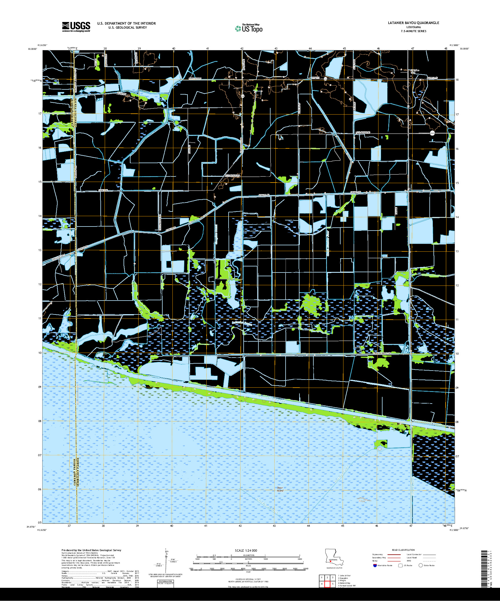 USGS US TOPO 7.5-MINUTE MAP FOR LATANIER BAYOU, LA 2018