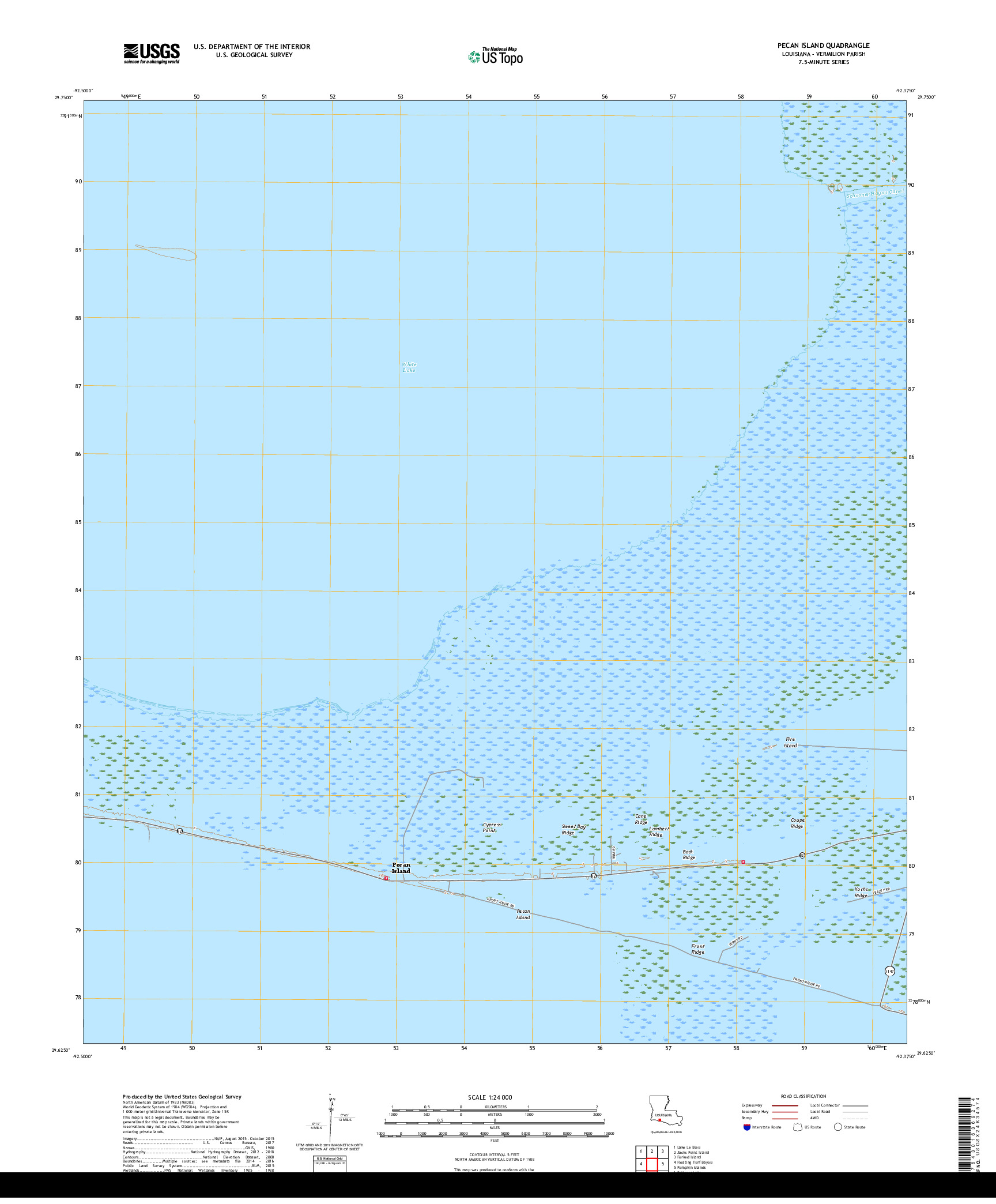 USGS US TOPO 7.5-MINUTE MAP FOR PECAN ISLAND, LA 2018