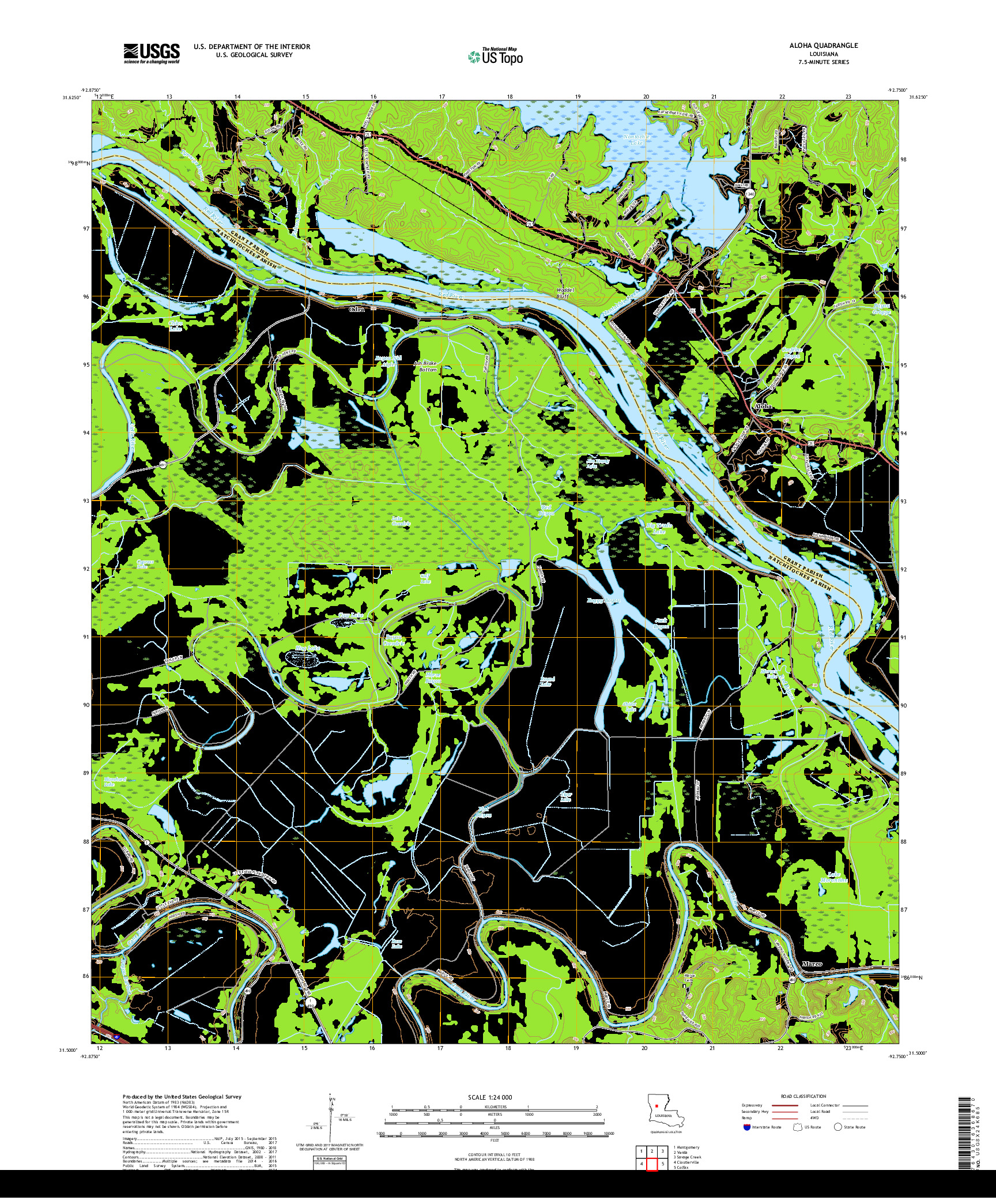 USGS US TOPO 7.5-MINUTE MAP FOR ALOHA, LA 2018