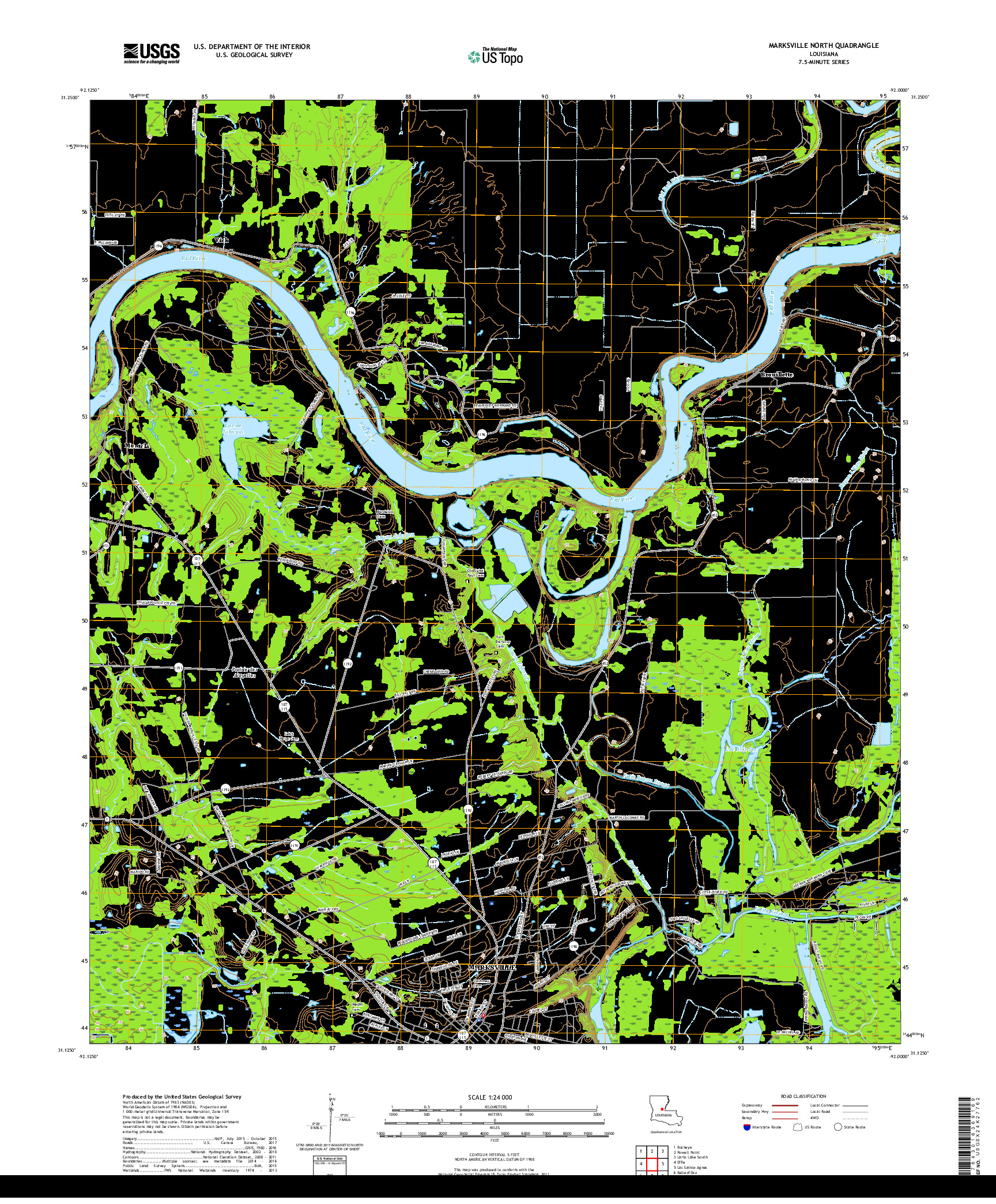 USGS US TOPO 7.5-MINUTE MAP FOR MARKSVILLE NORTH, LA 2018