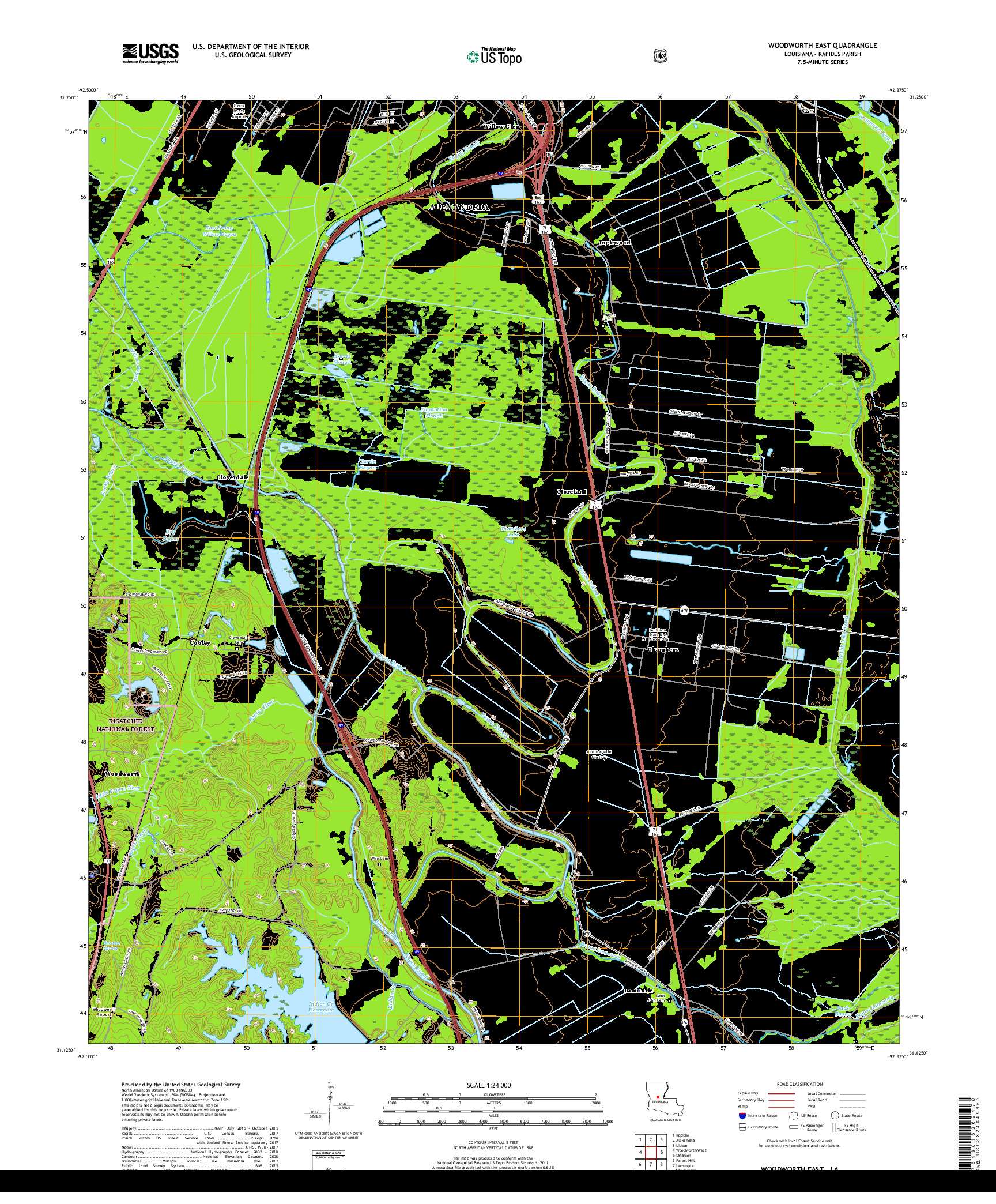 USGS US TOPO 7.5-MINUTE MAP FOR WOODWORTH EAST, LA 2018