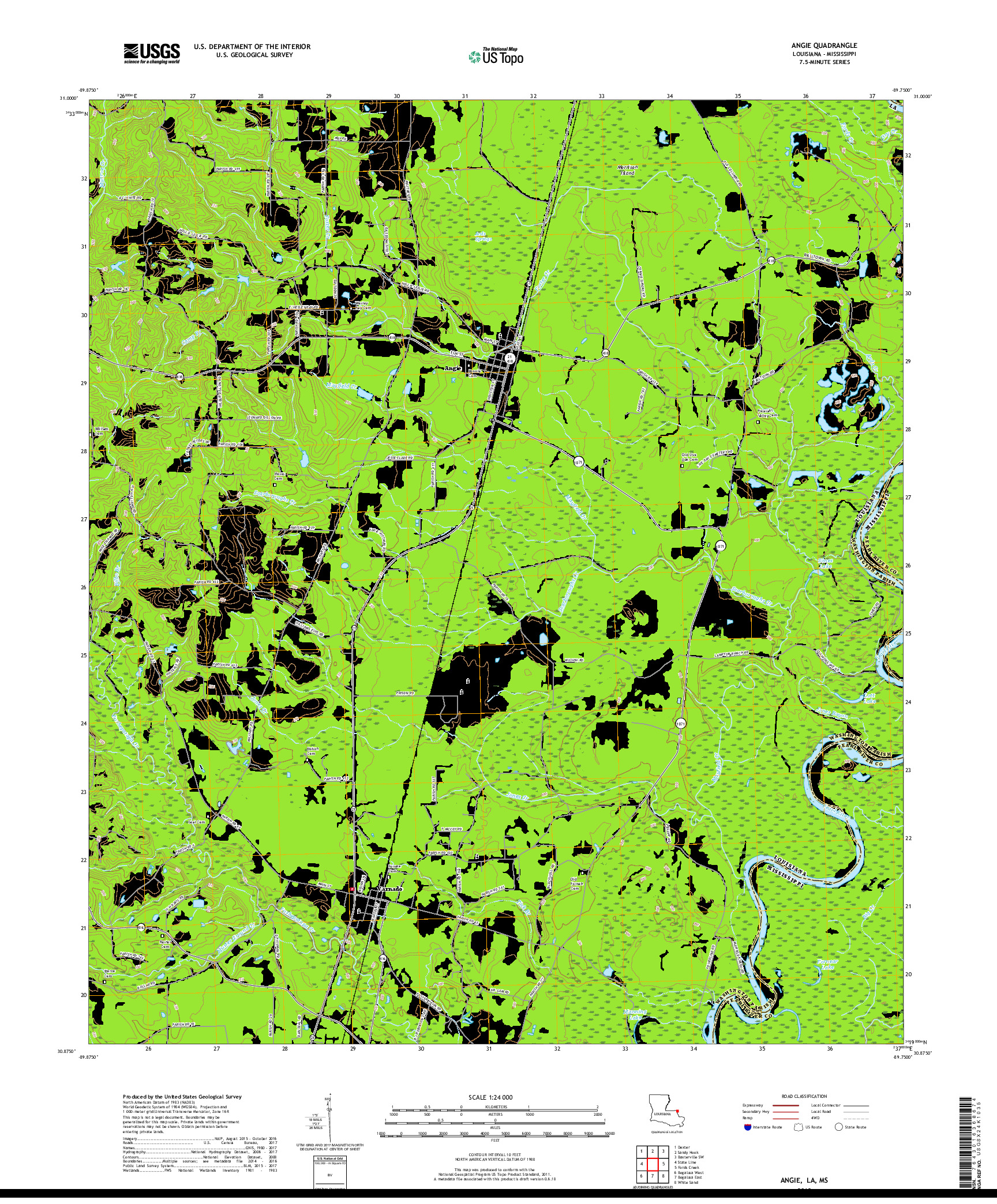 USGS US TOPO 7.5-MINUTE MAP FOR ANGIE, LA,MS 2018