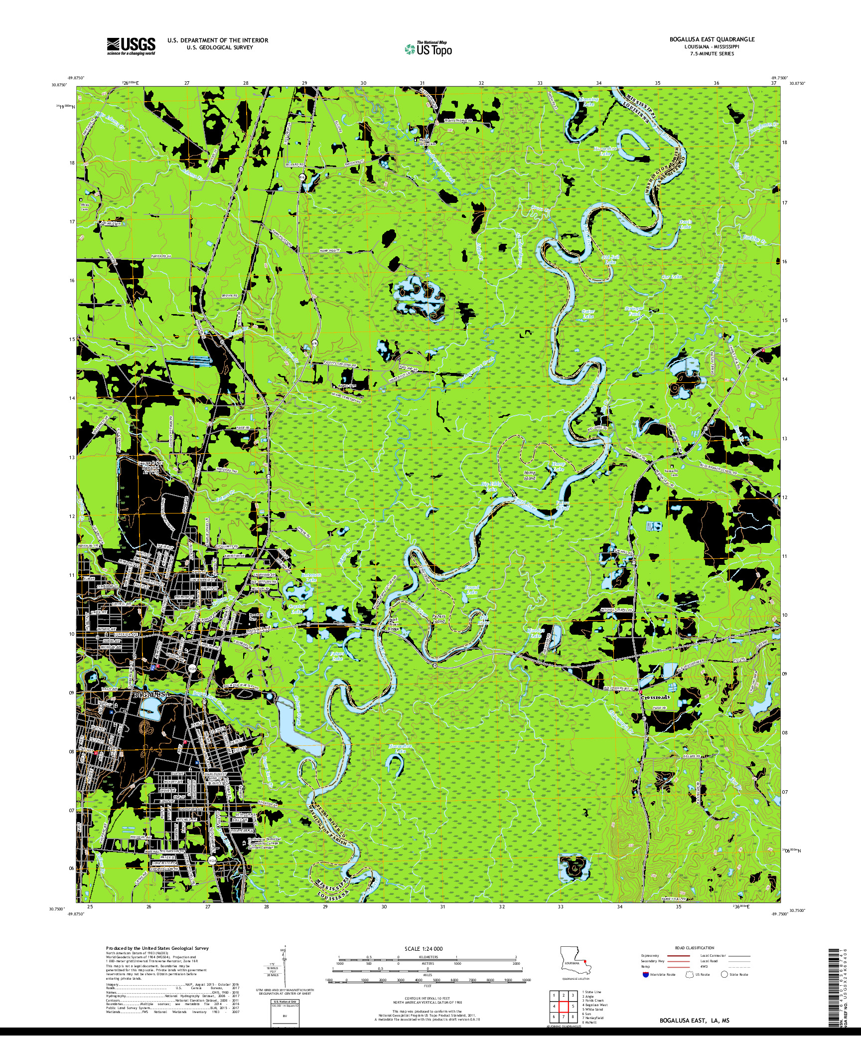 USGS US TOPO 7.5-MINUTE MAP FOR BOGALUSA EAST, LA,MS 2018