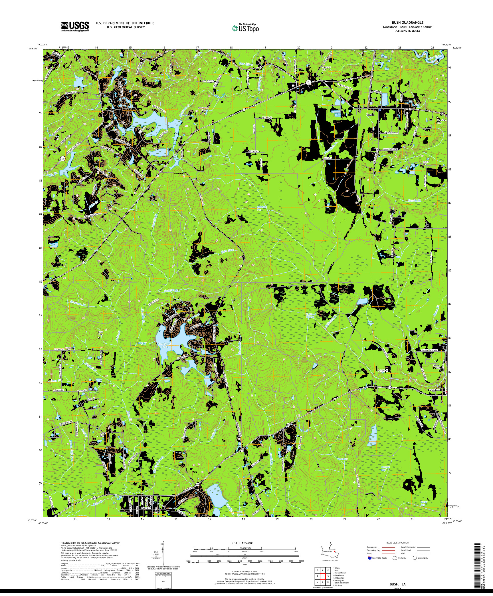 USGS US TOPO 7.5-MINUTE MAP FOR BUSH, LA 2018