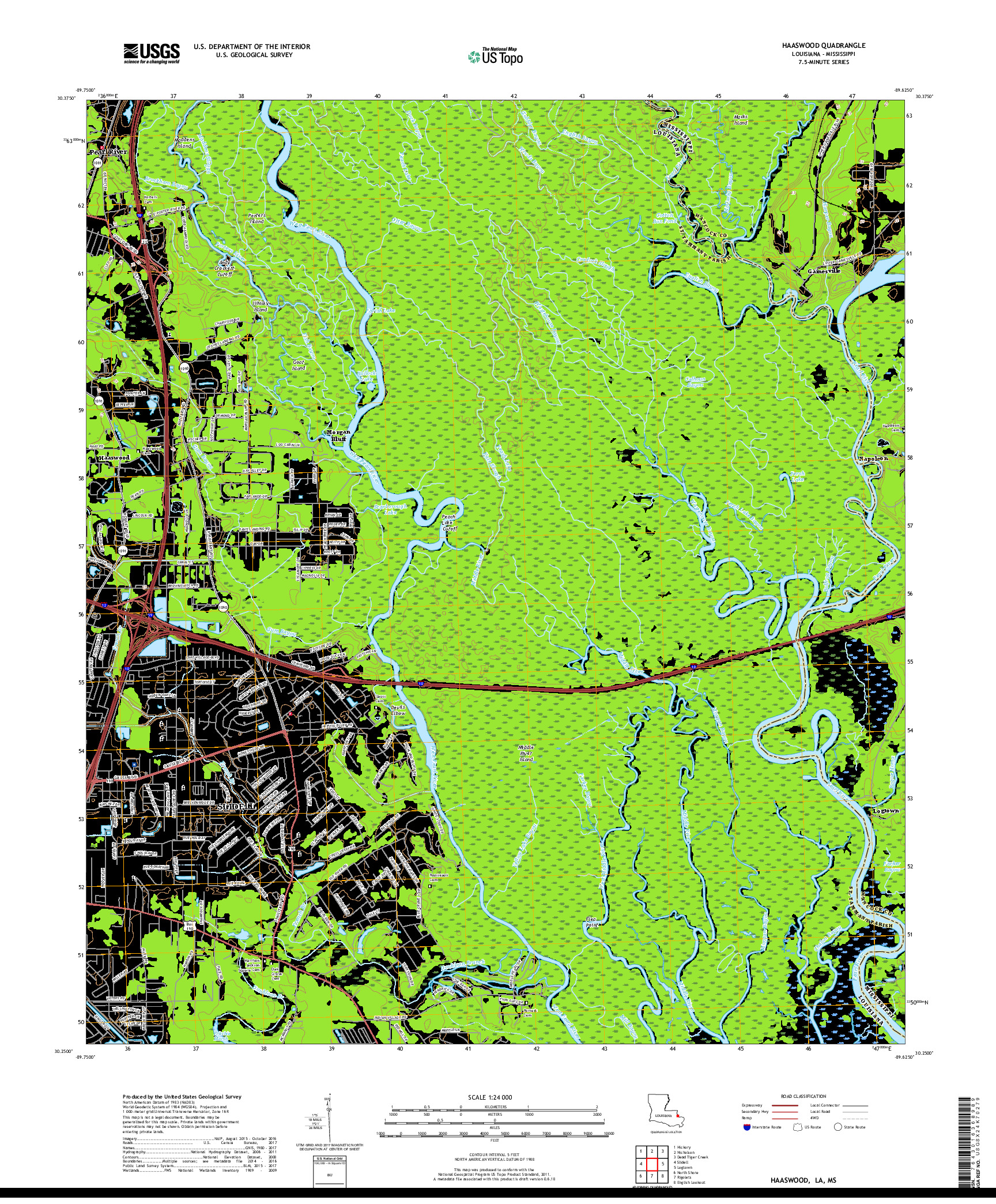 USGS US TOPO 7.5-MINUTE MAP FOR HAASWOOD, LA,MS 2018