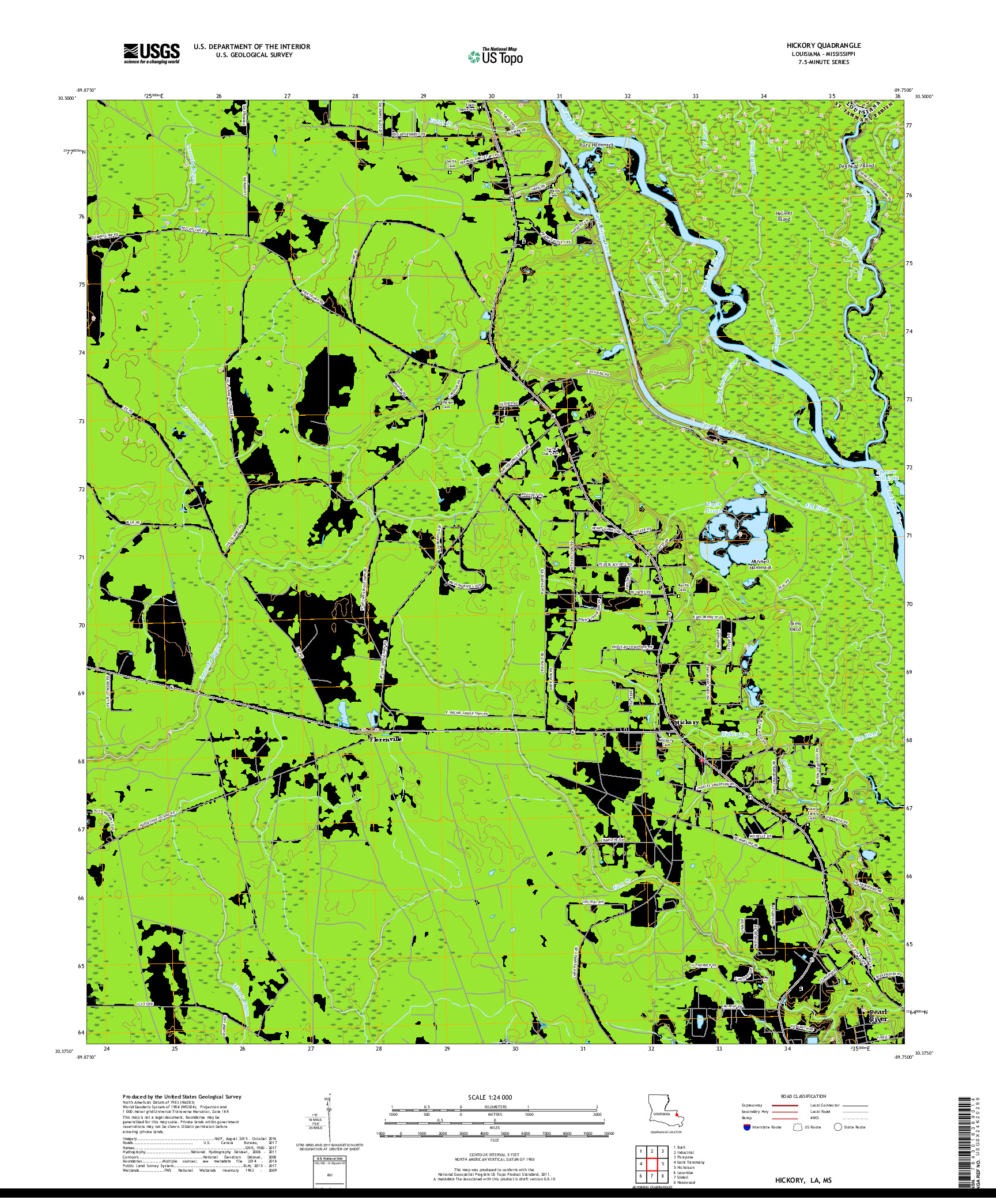 USGS US TOPO 7.5-MINUTE MAP FOR HICKORY, LA,MS 2018