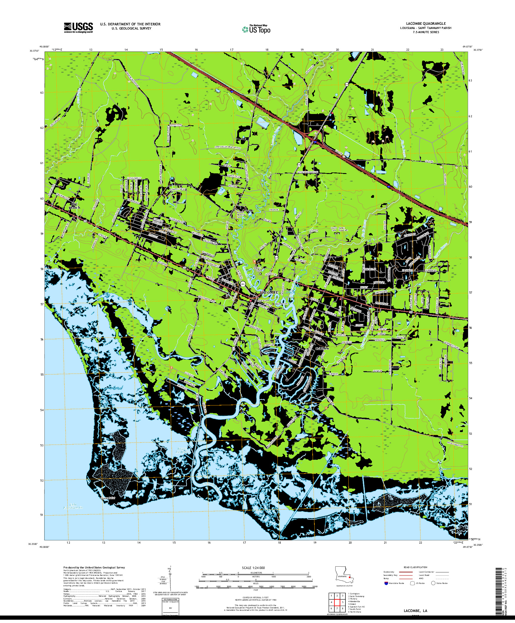 USGS US TOPO 7.5-MINUTE MAP FOR LACOMBE, LA 2018