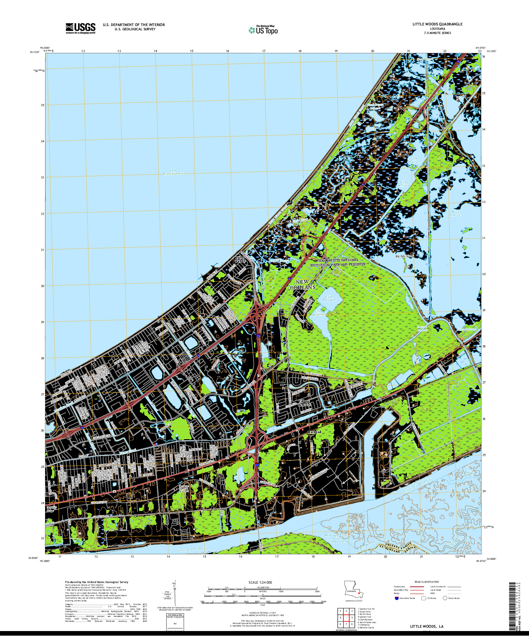 USGS US TOPO 7.5-MINUTE MAP FOR LITTLE WOODS, LA 2018