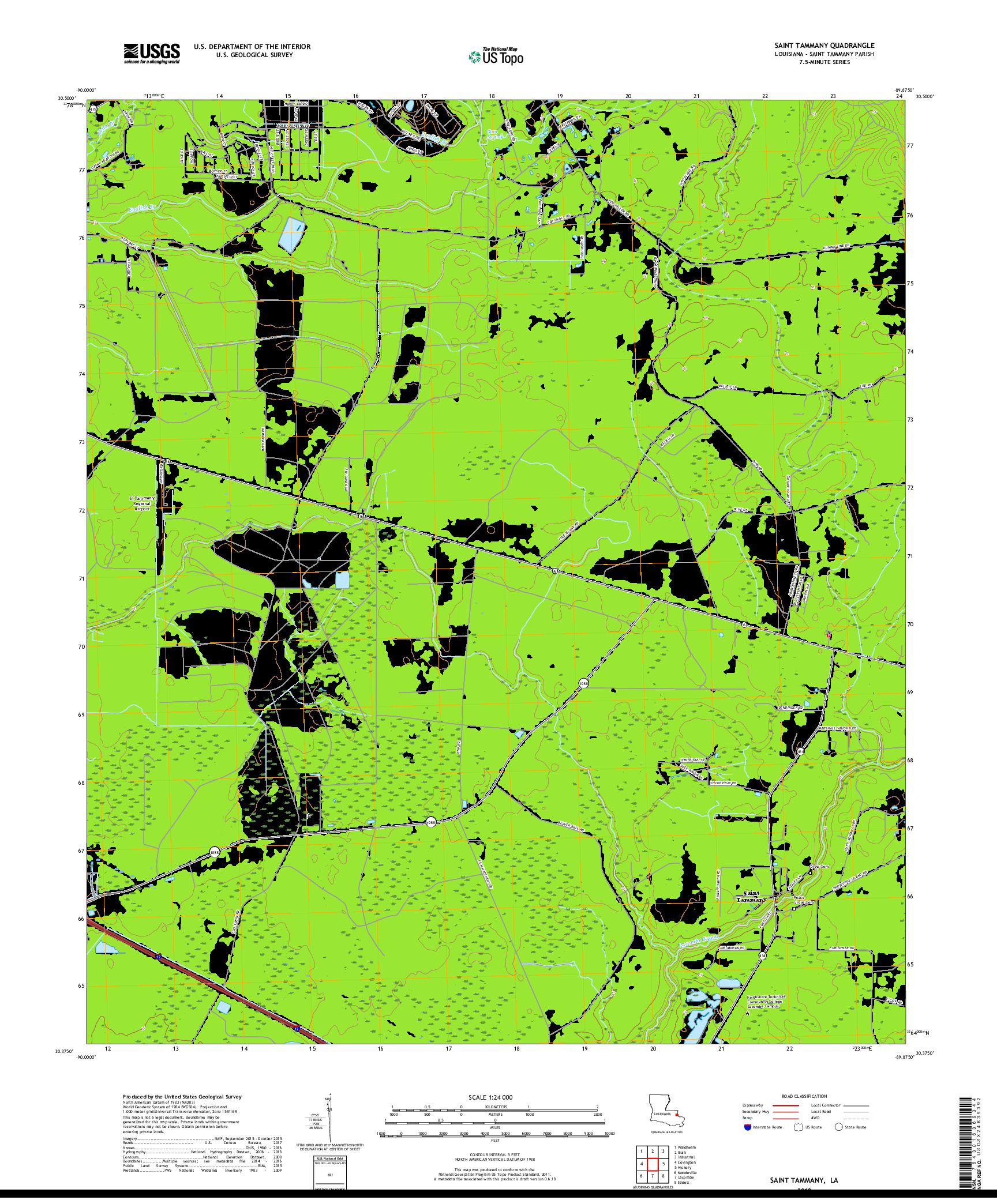 USGS US TOPO 7.5-MINUTE MAP FOR SAINT TAMMANY, LA 2018