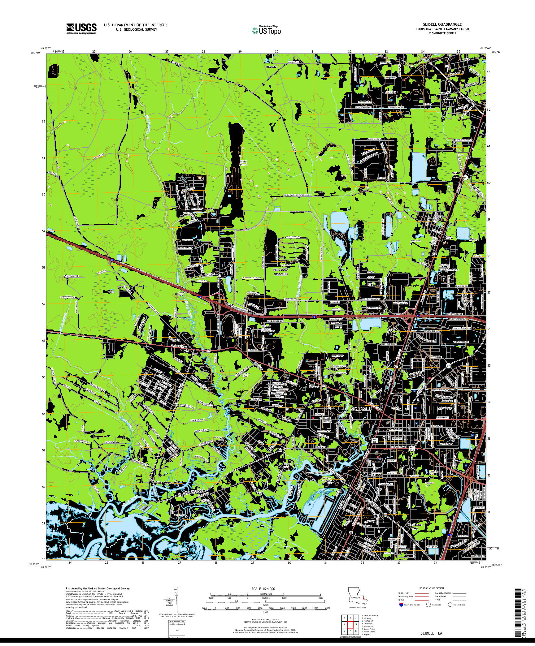 USGS US TOPO 7.5-MINUTE MAP FOR SLIDELL, LA 2018