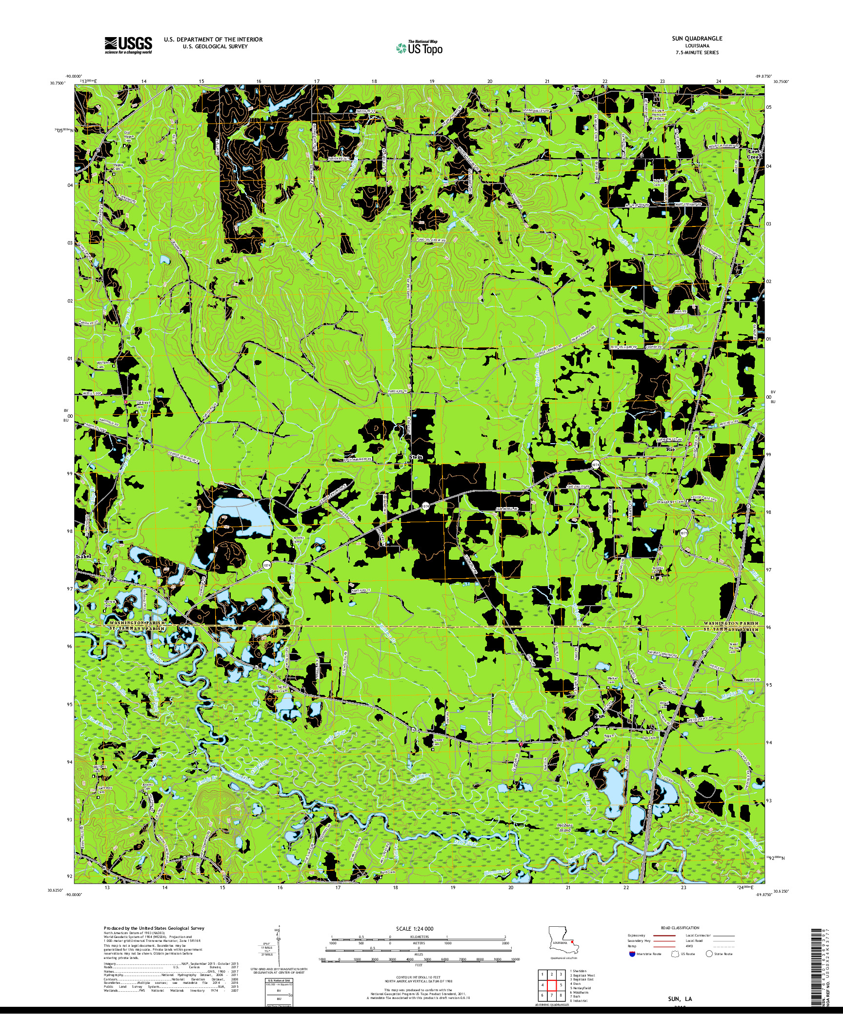 USGS US TOPO 7.5-MINUTE MAP FOR SUN, LA 2018