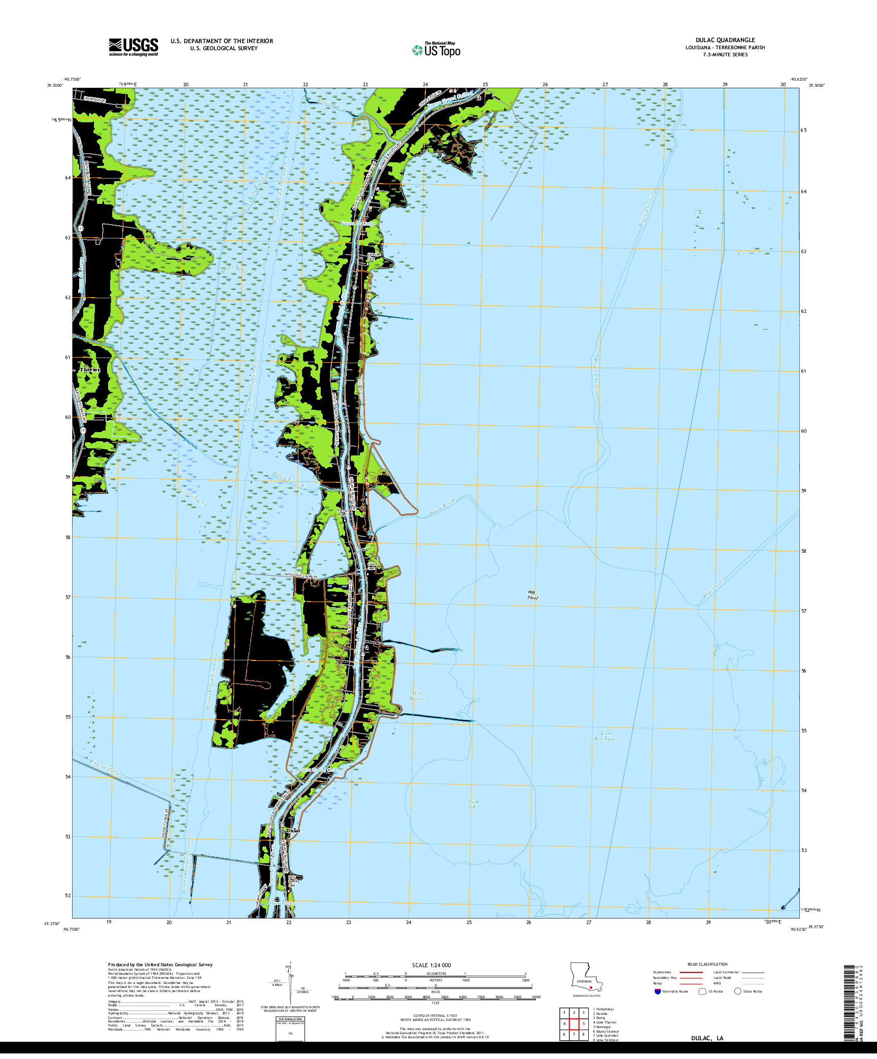 USGS US TOPO 7.5-MINUTE MAP FOR DULAC, LA 2018