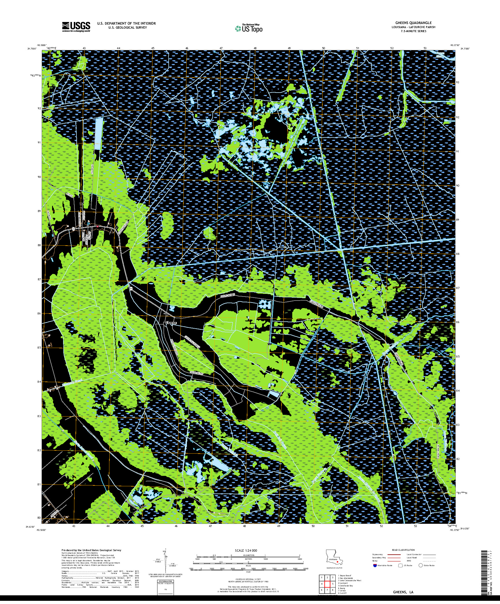 USGS US TOPO 7.5-MINUTE MAP FOR GHEENS, LA 2018