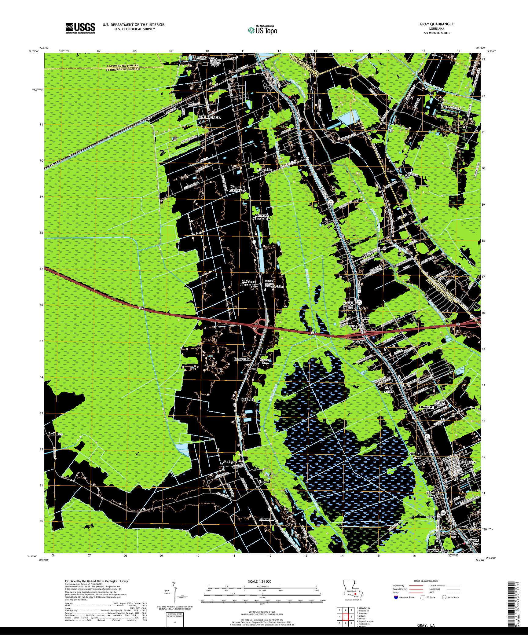 USGS US TOPO 7.5-MINUTE MAP FOR GRAY, LA 2018