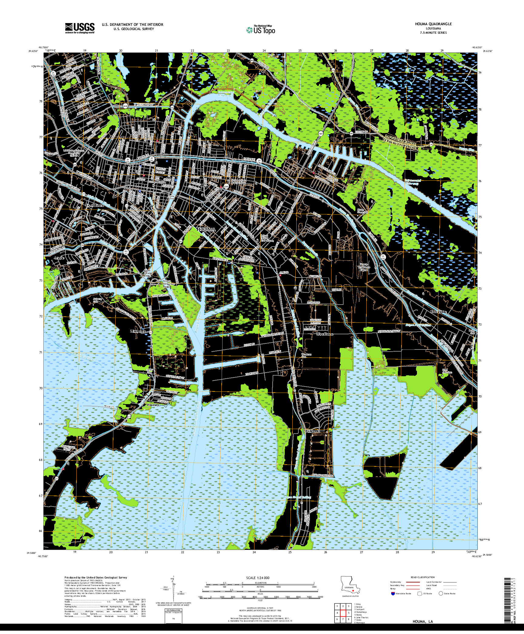 USGS US TOPO 7.5-MINUTE MAP FOR HOUMA, LA 2018