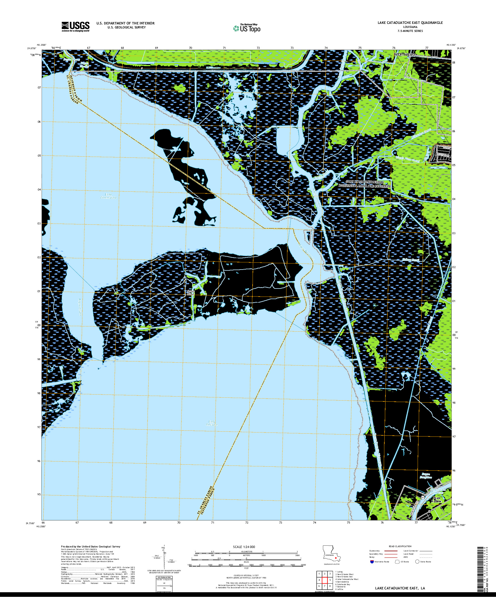 USGS US TOPO 7.5-MINUTE MAP FOR LAKE CATAOUATCHE EAST, LA 2018