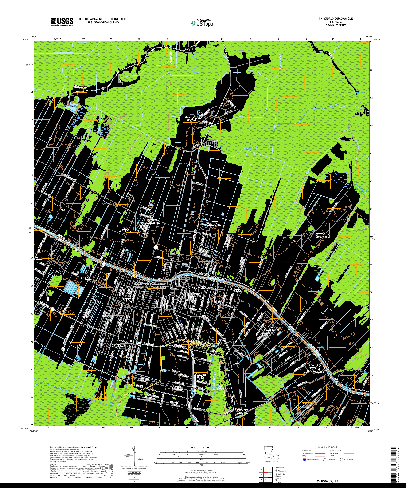 USGS US TOPO 7.5-MINUTE MAP FOR THIBODAUX, LA 2018