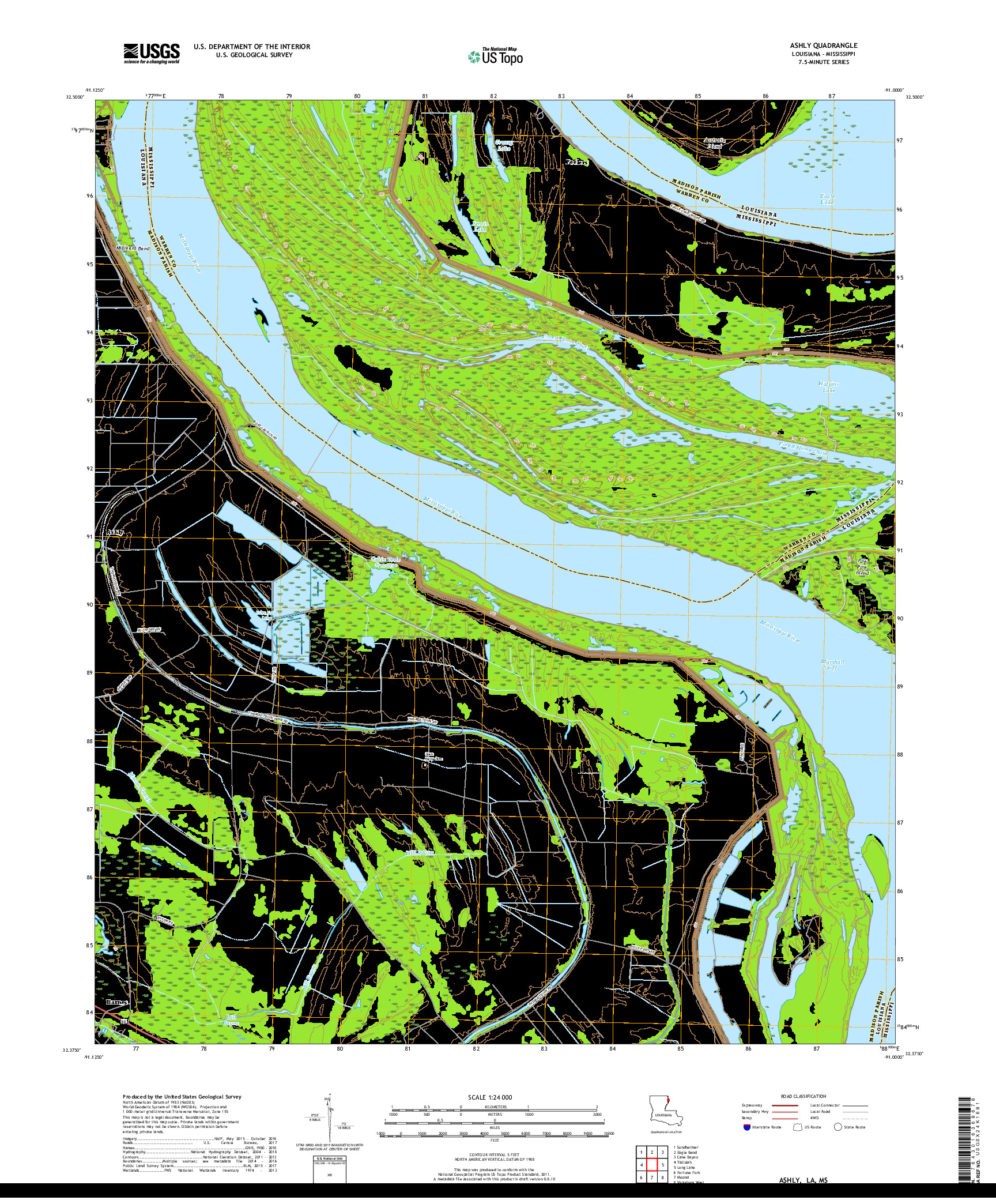 USGS US TOPO 7.5-MINUTE MAP FOR ASHLY, LA,MS 2018