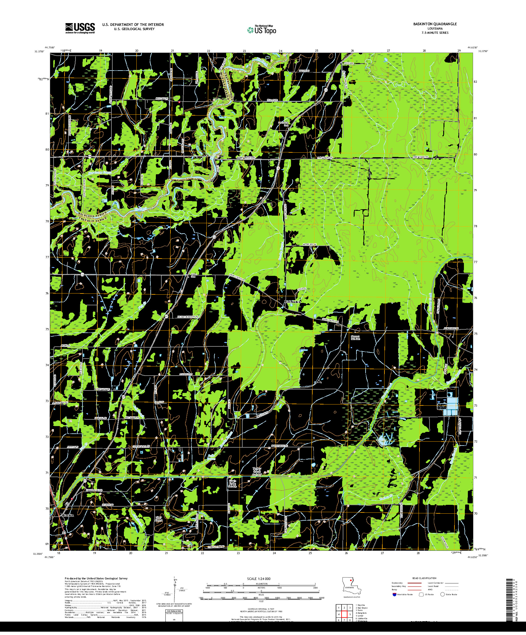 USGS US TOPO 7.5-MINUTE MAP FOR BASKINTON, LA 2018