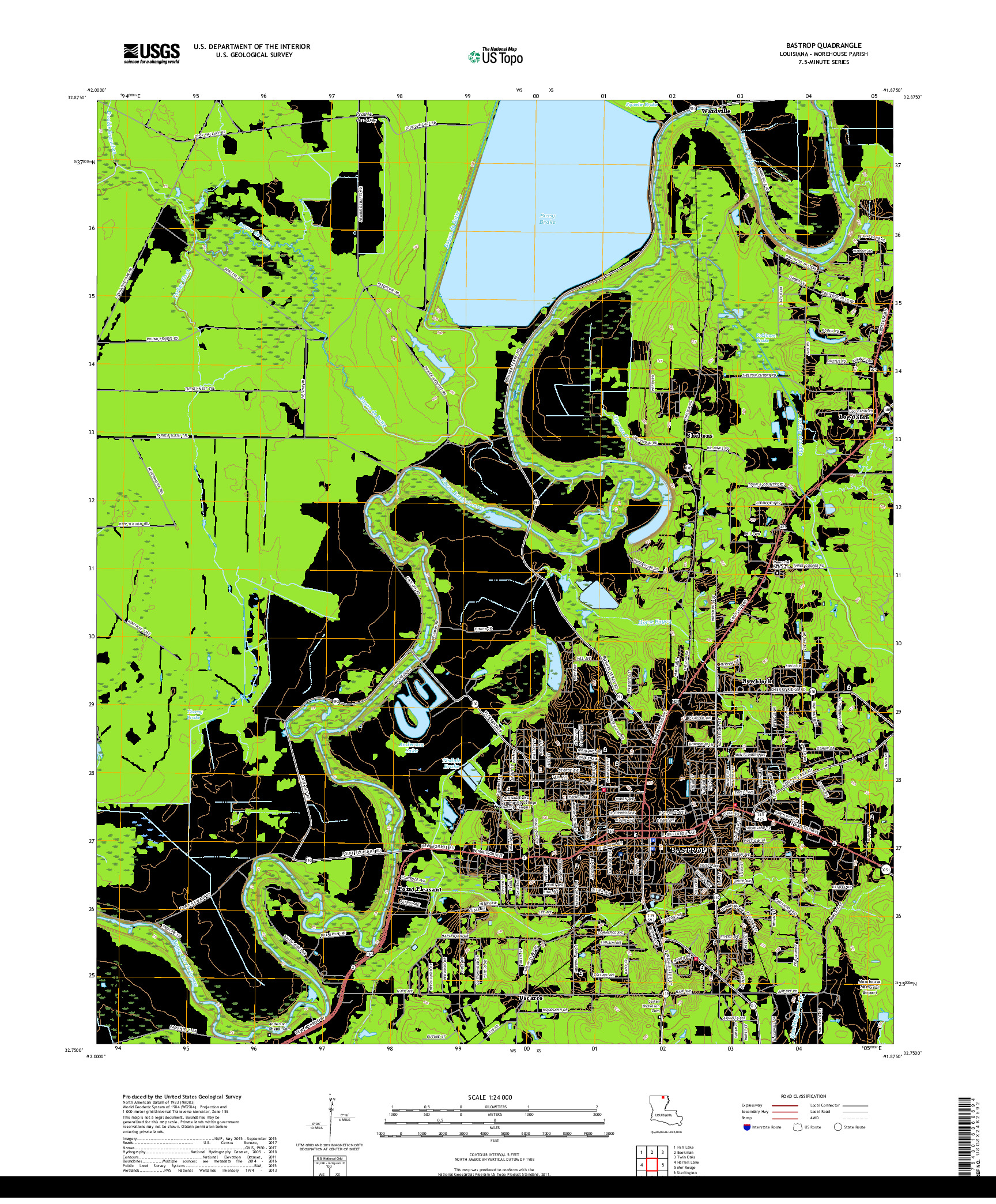 USGS US TOPO 7.5-MINUTE MAP FOR BASTROP, LA 2018