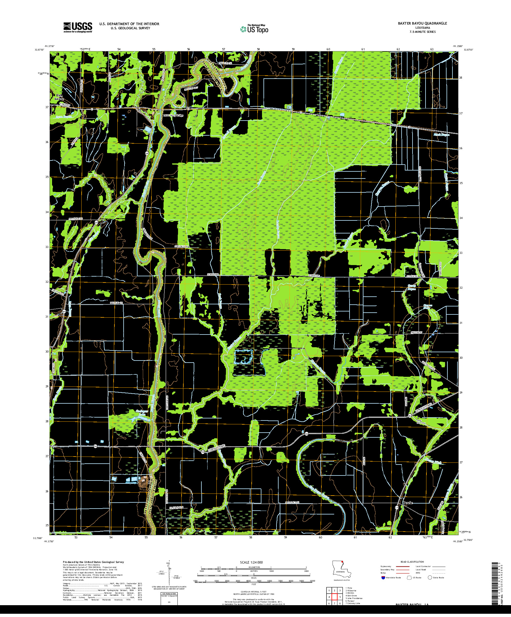 USGS US TOPO 7.5-MINUTE MAP FOR BAXTER BAYOU, LA 2018