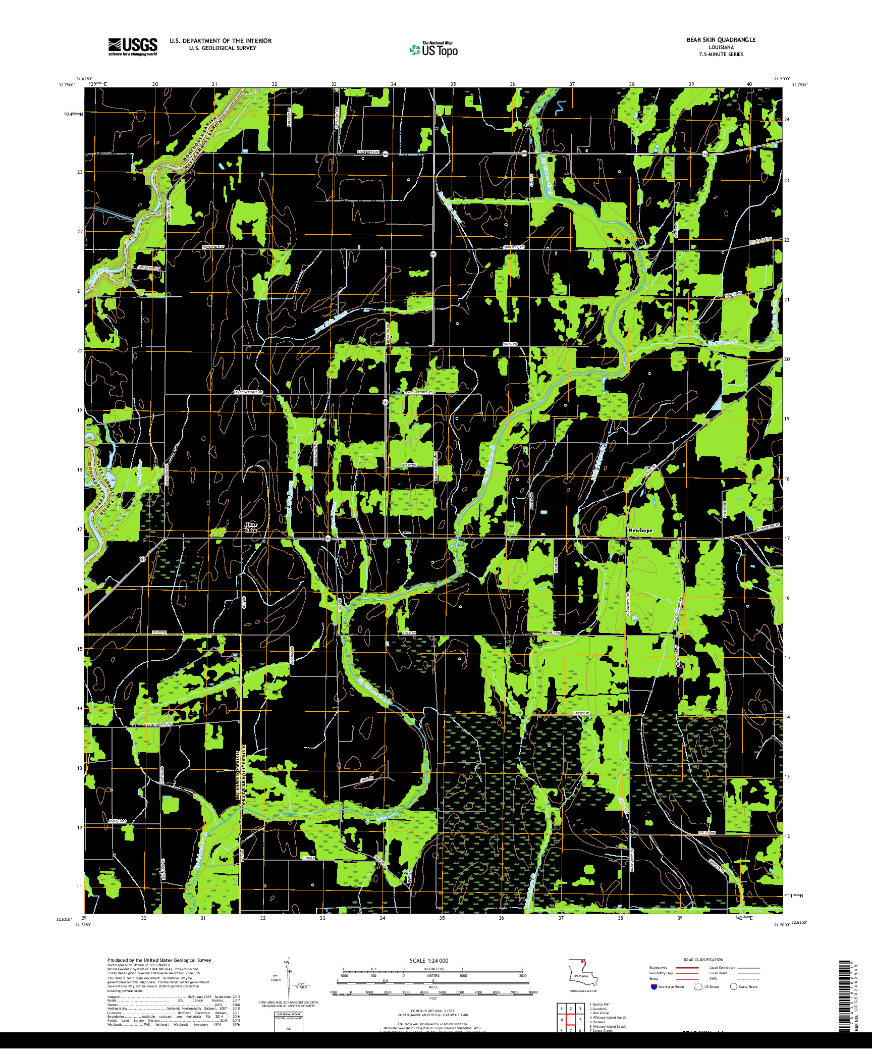 USGS US TOPO 7.5-MINUTE MAP FOR BEAR SKIN, LA 2018