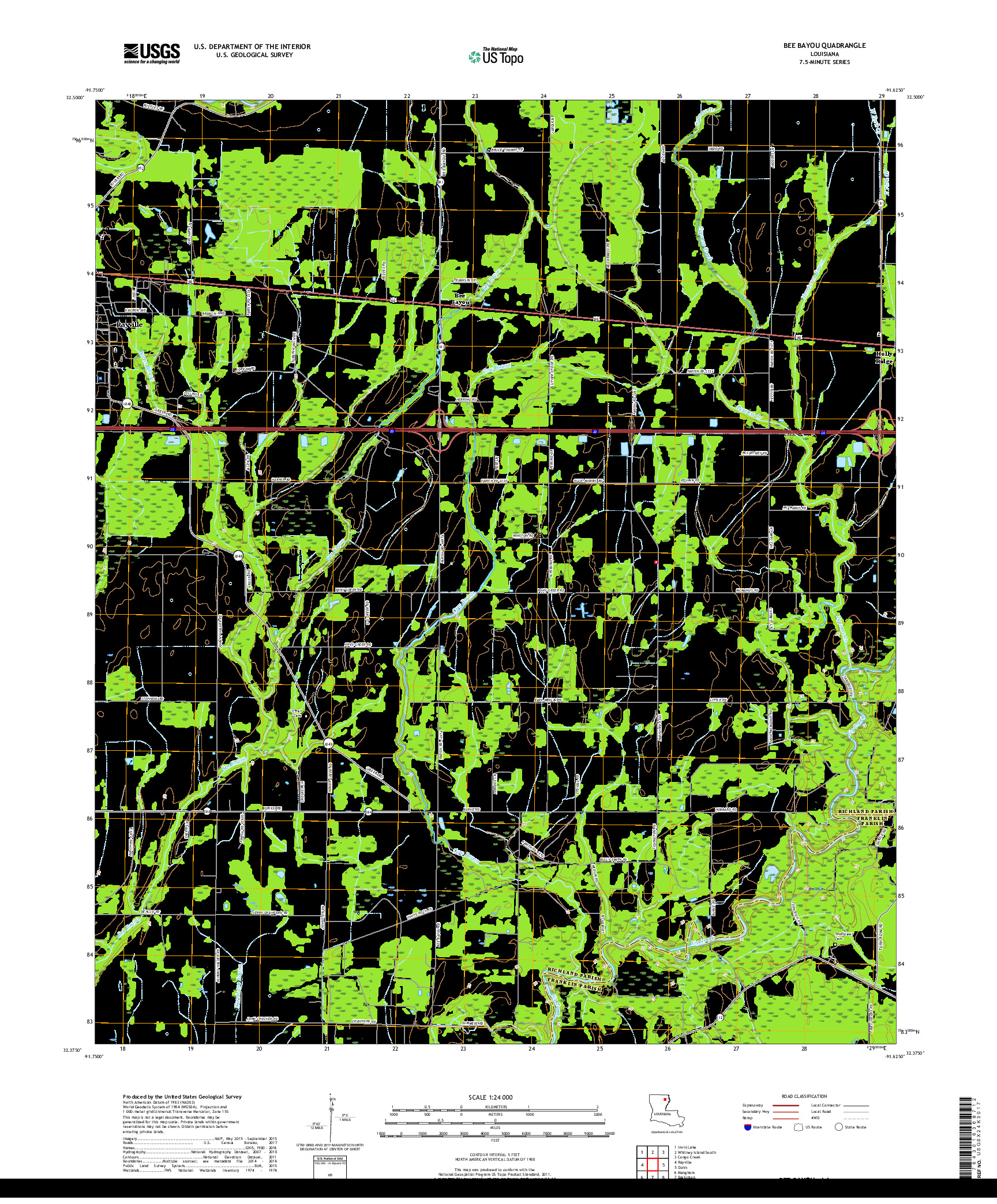 USGS US TOPO 7.5-MINUTE MAP FOR BEE BAYOU, LA 2018