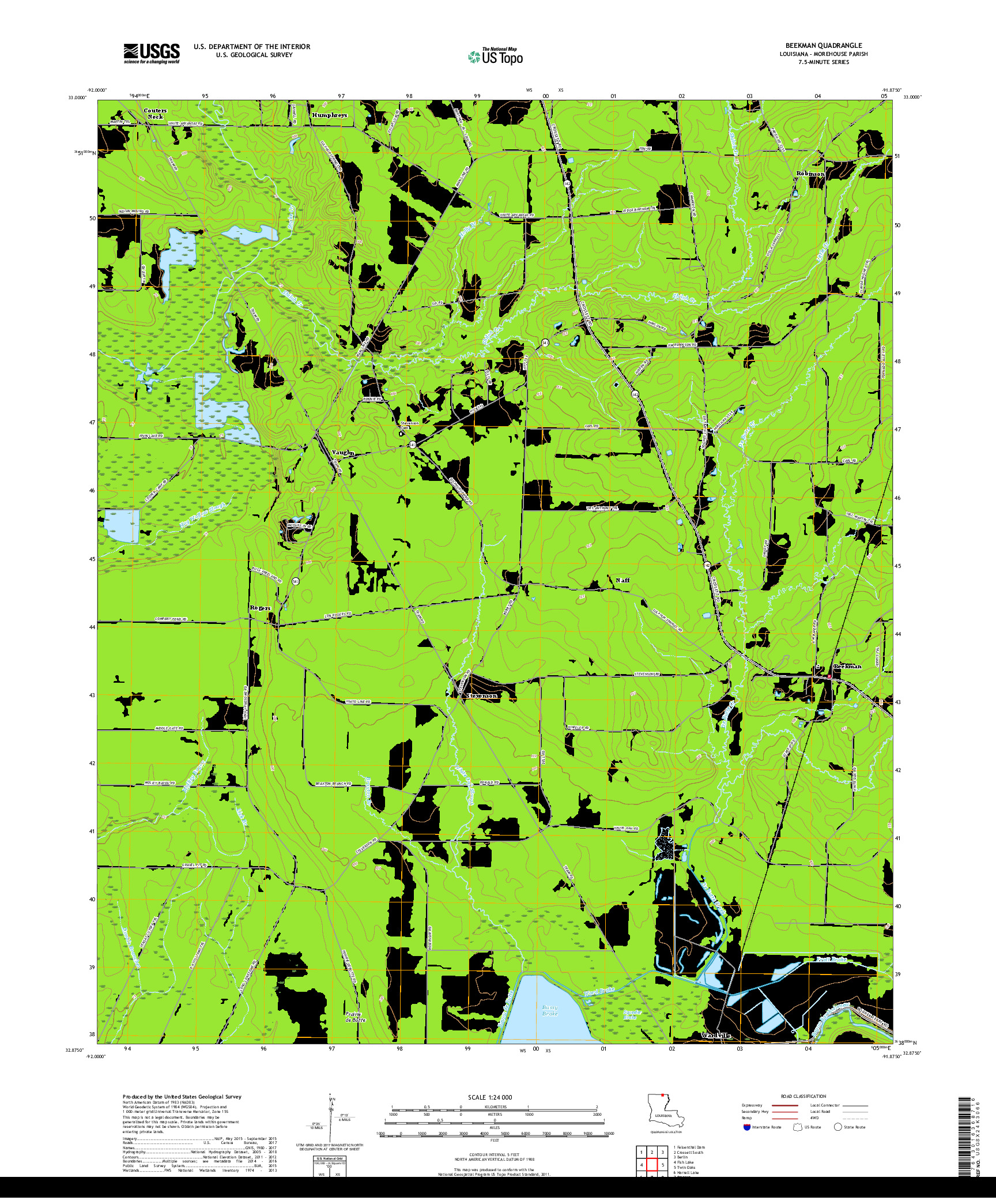 USGS US TOPO 7.5-MINUTE MAP FOR BEEKMAN, LA 2018