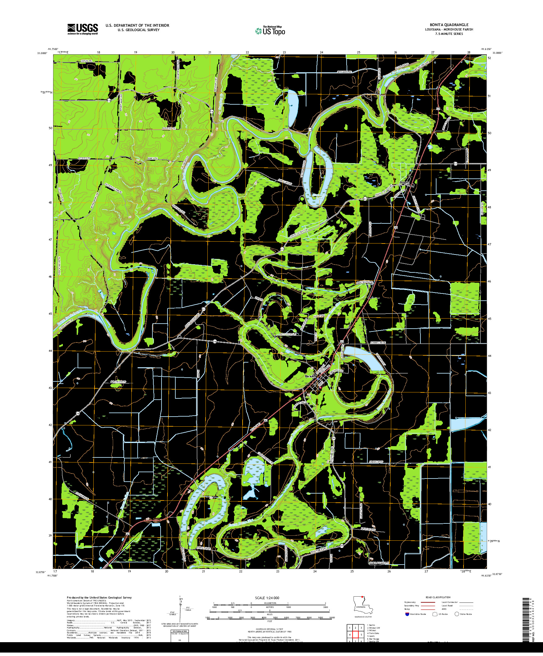 USGS US TOPO 7.5-MINUTE MAP FOR BONITA, LA 2018